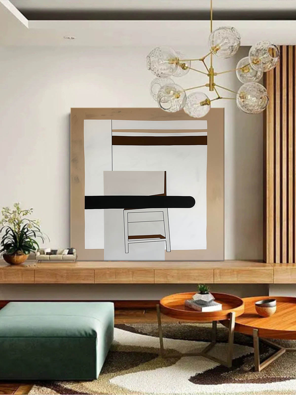 Large Retro Abstract Oil Painting Beige And Black Retro Wall Art Vintage Abstract Oil Painting