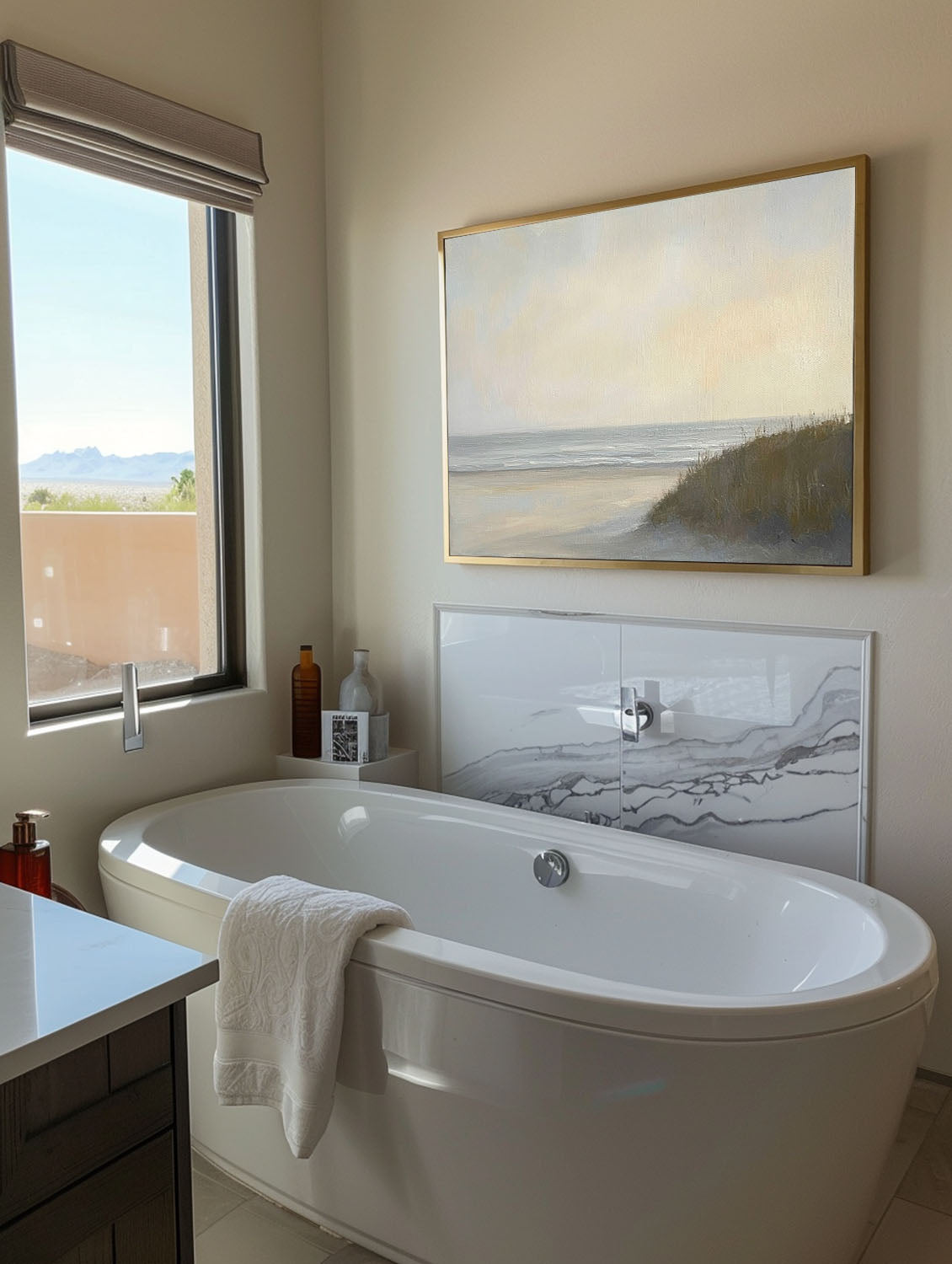 Vintage Seaside Wall Art Retro Beach Oil Painting Wabi Sabi Beach Landscape On Canvas Neutral Tone Beach Painting