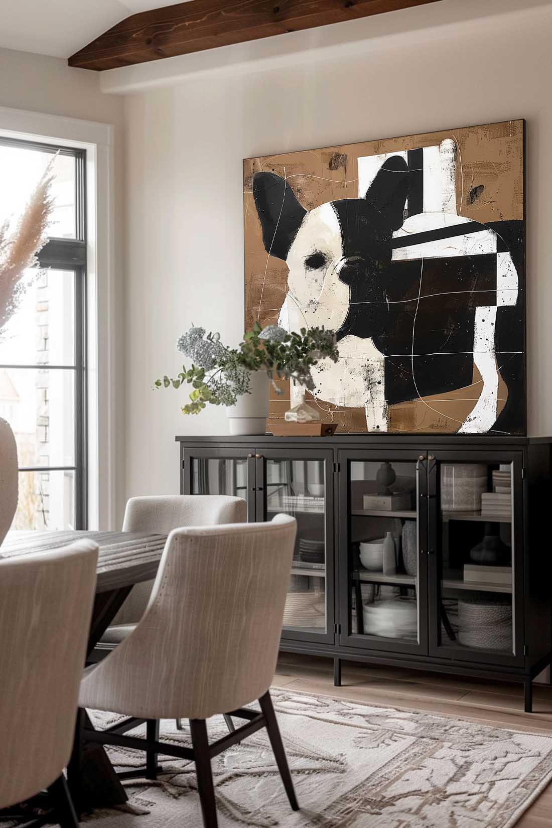 Vintage Black and White Dog Canvas Art Black And White Dog Art On Brown Canvas Vintage Wall Art