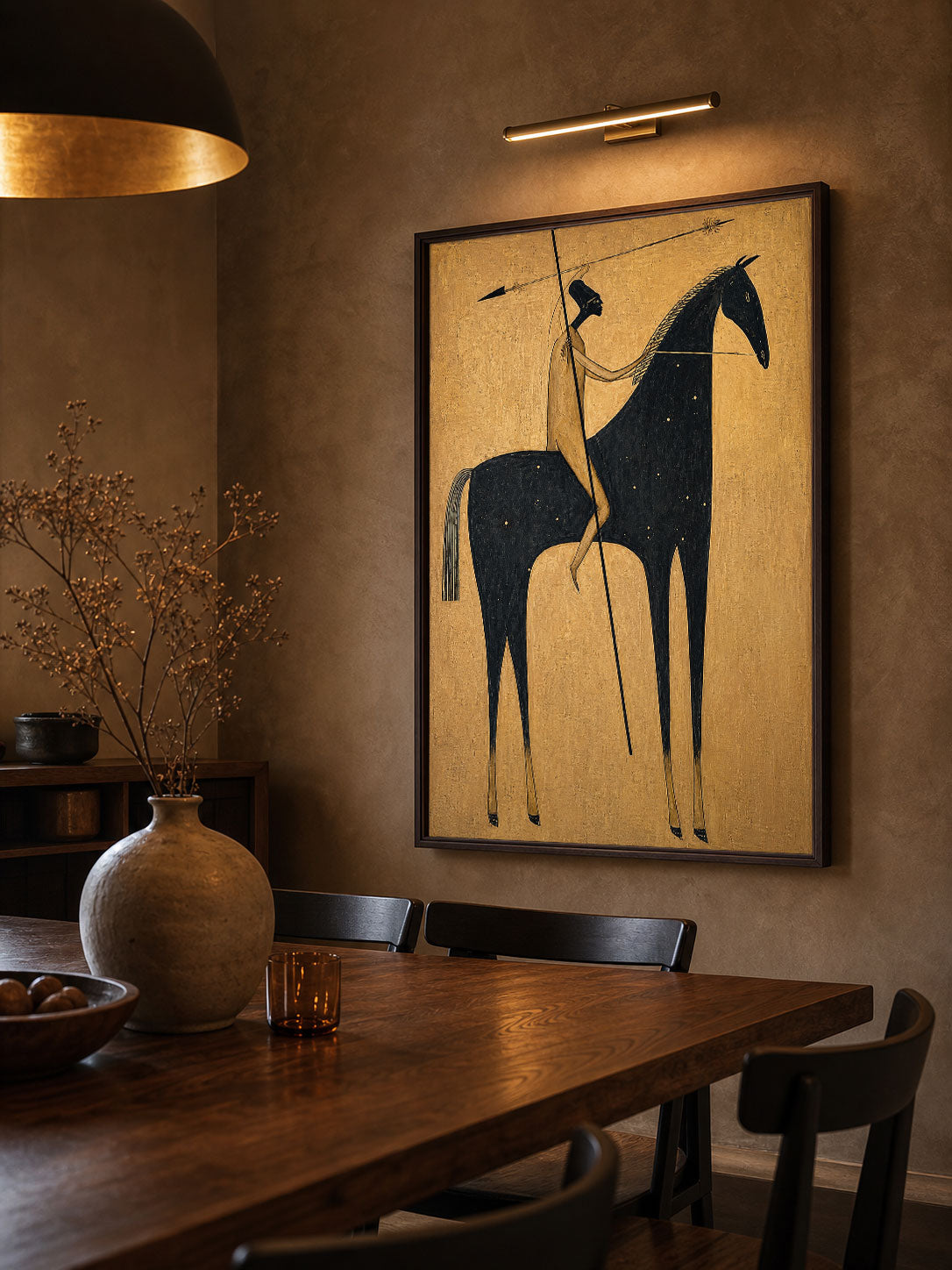 Vintage Black And Gold Horse Rider Art For Modern Home Decor