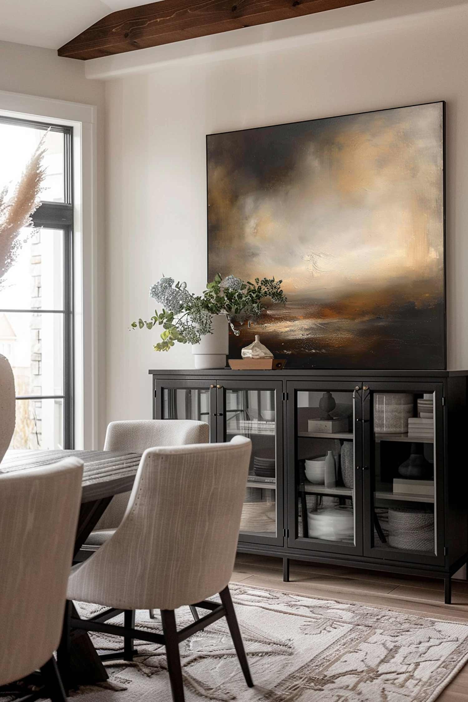 Vintage Abstract Landscape Wall Art Vintage Landscape Oil Painting Large Black Beige Canvas Art