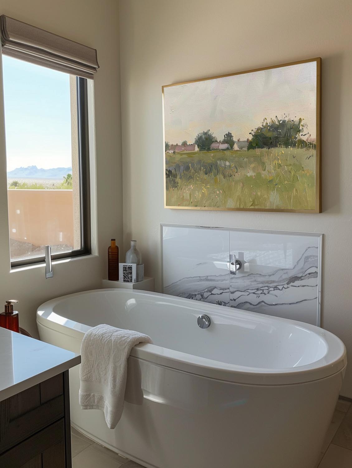 Vintage Neutral Beach Landscape Oil Painting Large Retro Coastal Wall Decor Large Retro Country Landscape Painting On Canvas