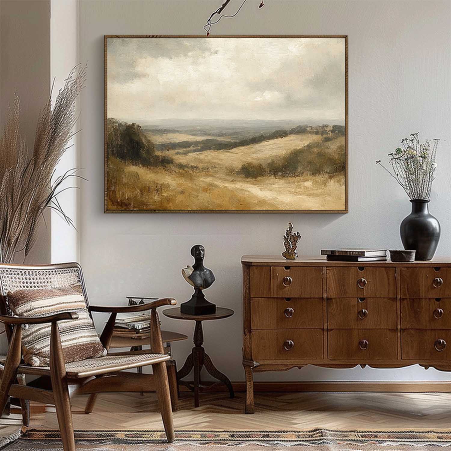 Vintage Country Road Landscape Oil Painting Vintage Rustic Farmhouse Painting Large Country Oil Painting