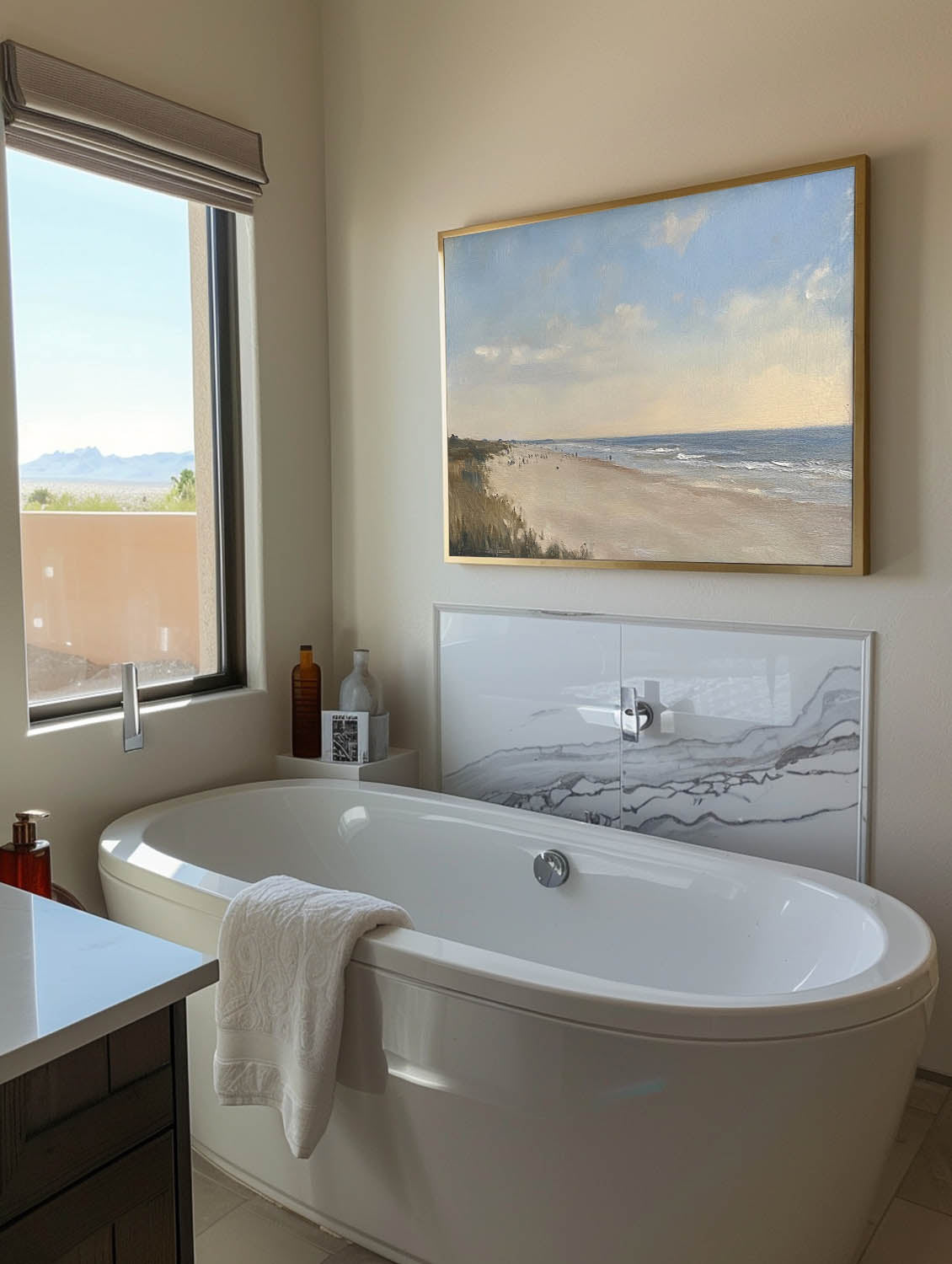 Vintage Neutral Beach Oil Painting Retro Large Beach Canvas Art Neutral Toned Beach Landscape On Canvas