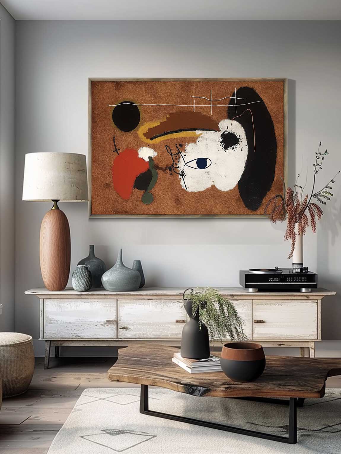 Abstract Vintage Brown Painting On Canvas Large Retro Black And White Abstract Art Original Canvas Painting