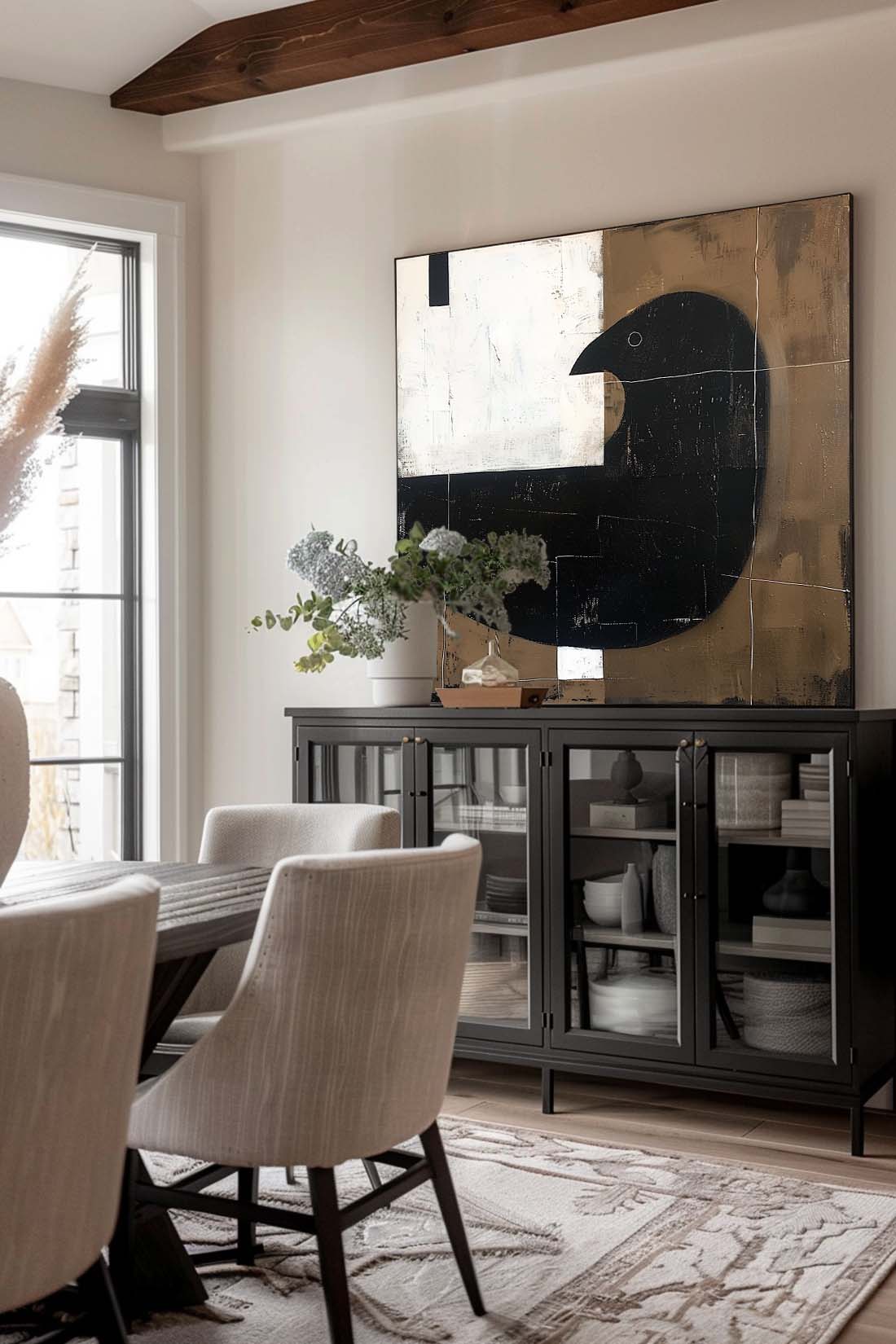 Vintage Black And White Dove Canvas Art Large Abstract Minimalist Bird Painting Retro Dove Wall Art