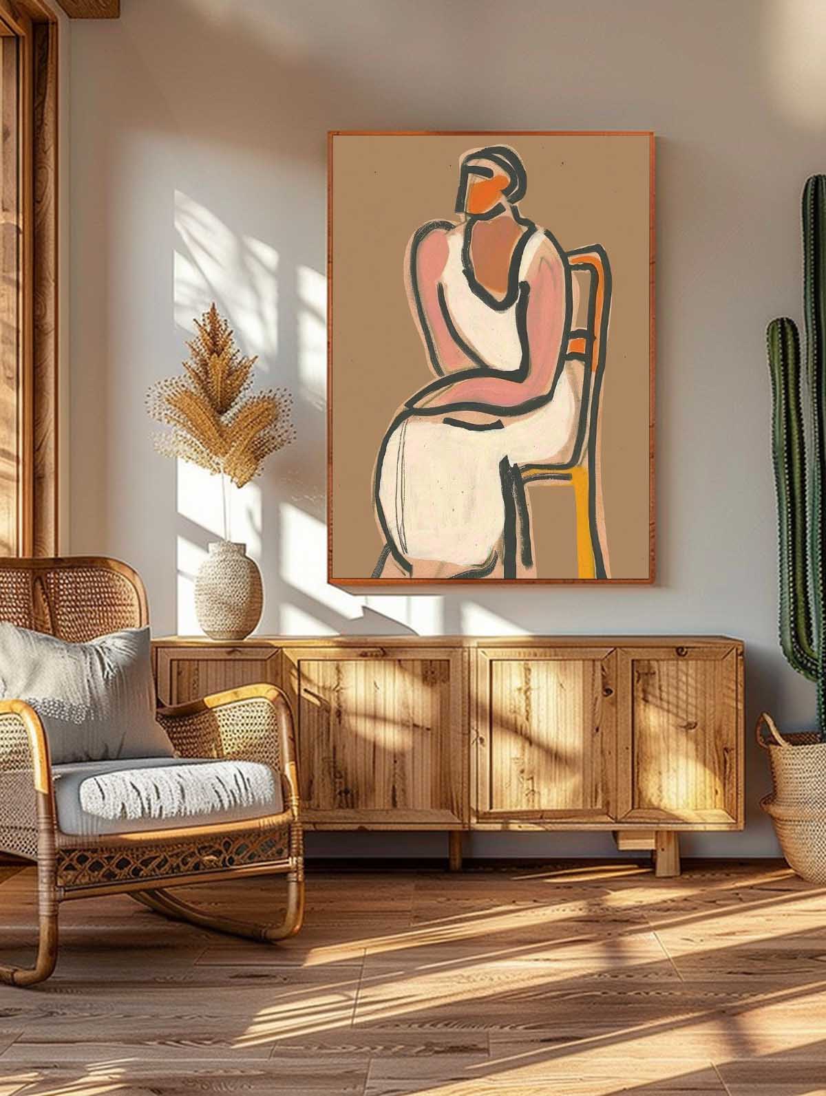 Sitting Retro Woman Oil Painting Original Vintage Beauty Art Painting Antique Original Oil Painting