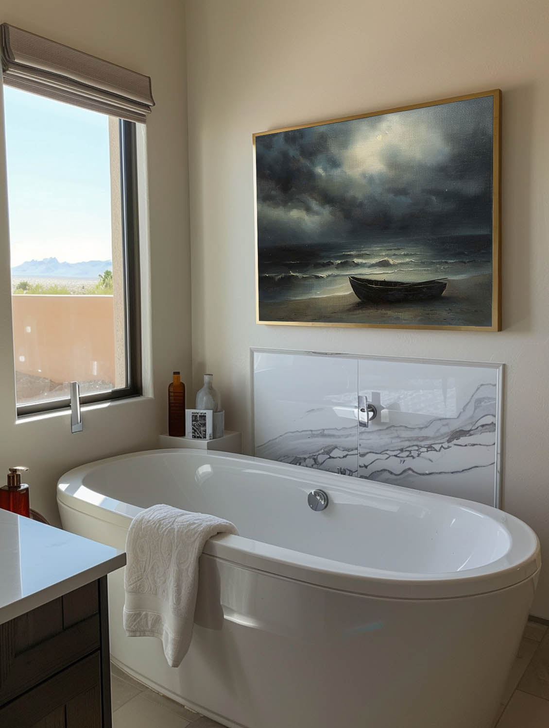 Vintage Neutral Ocean Night Painting Vintage Neutral Ocean Night Painting Retro Wabi Sabi Seaside Canvas Art