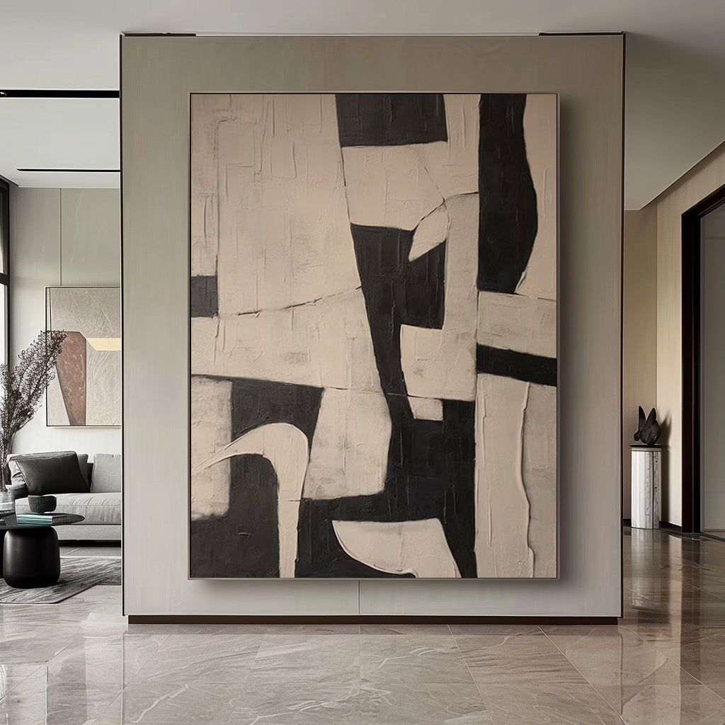 Minimalist White And Black Wall Art Large Original Abstract Painting Neutral Wabi-sabi Painting 