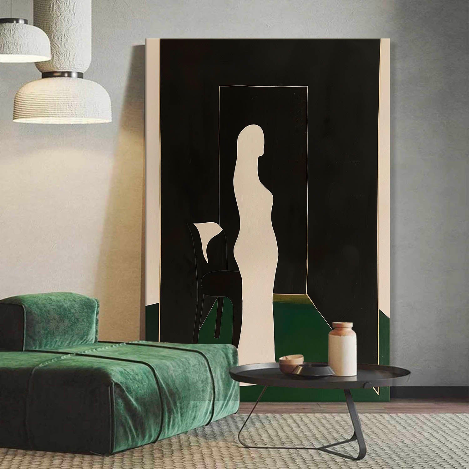 Vintage Standing Woman Wall Art Original Woman Painting On Canvas Mid Century Artwork