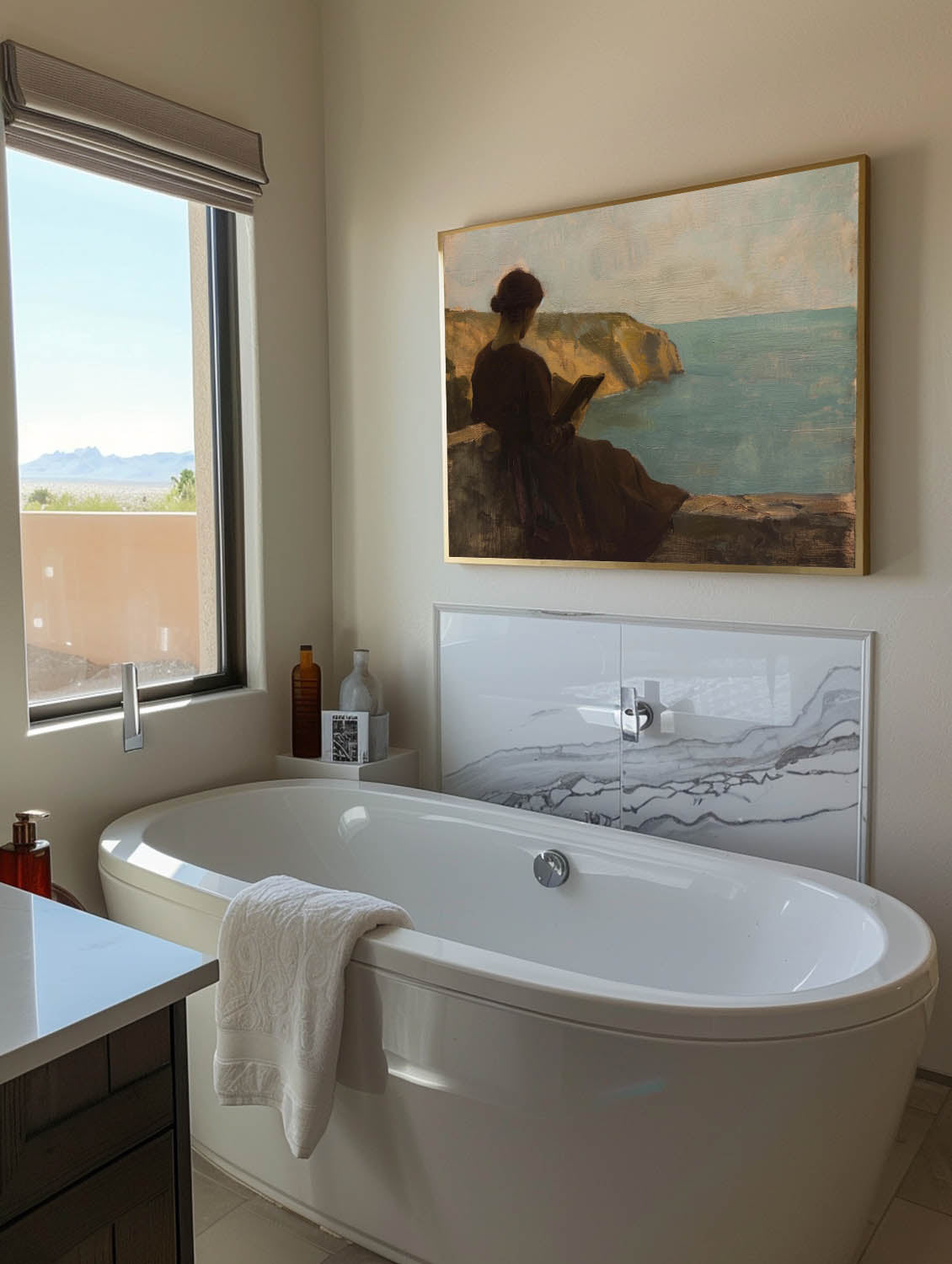 Original Woman Reading Oil Painting Woman Reading At The Sea Wall Art Moody Reading Book Wall Art