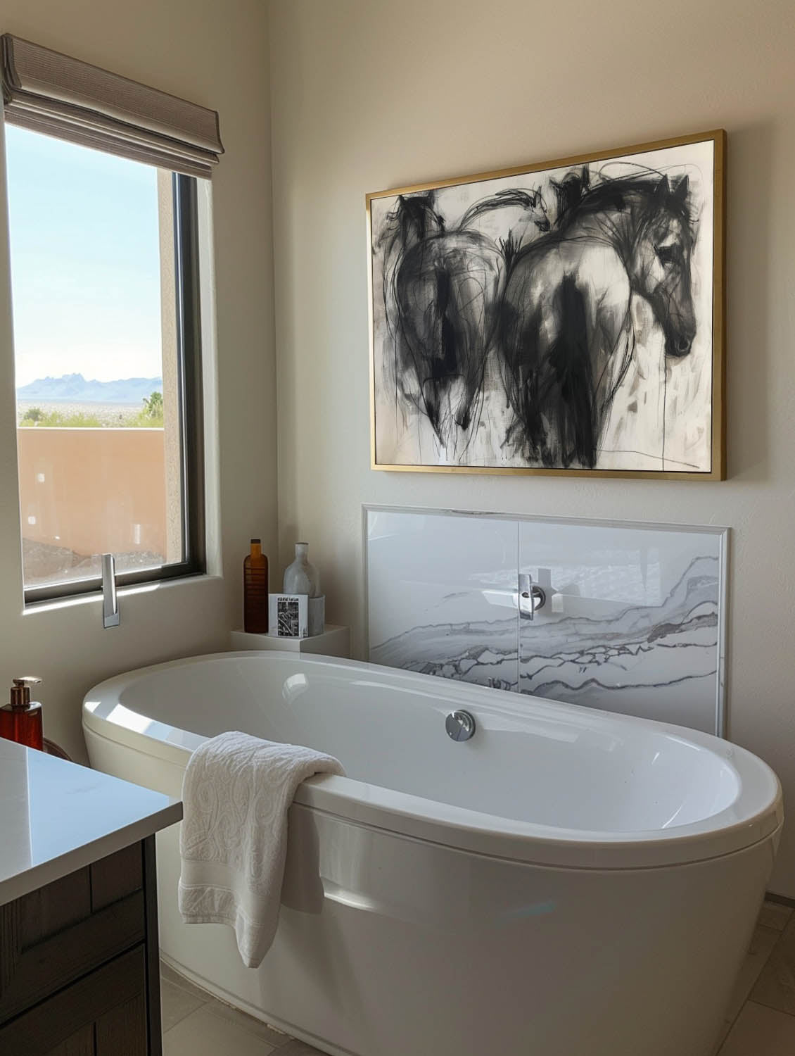 Vintage Black Horse Acrylic Painting Large Original Abstract Canvas Art Neutral Abstract Horse Acrylic Art