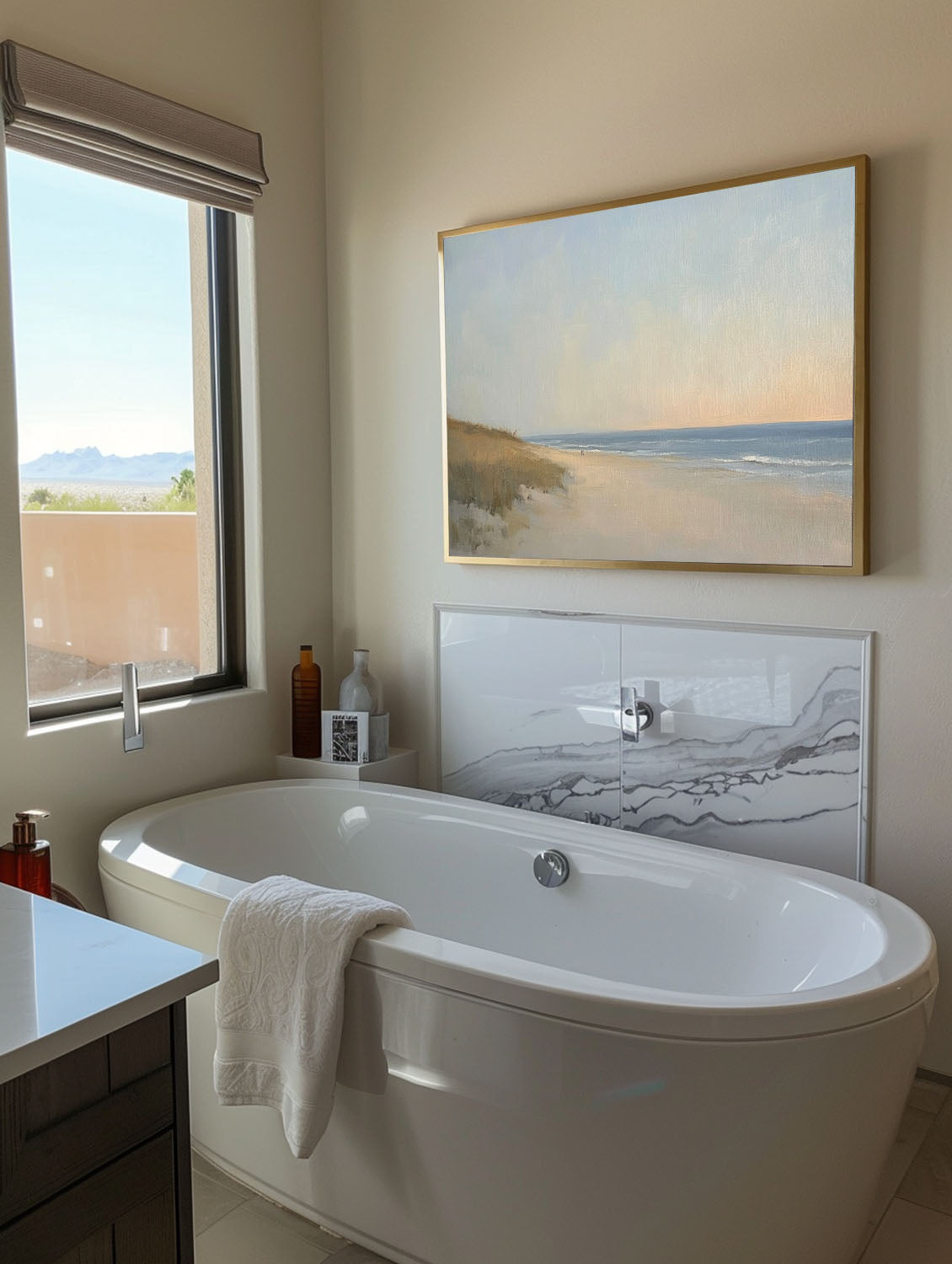 Vintage Neutral Beach Landscape Oil Painting Neutral Coastal Oil Painting On Canvas Large Original Seaside Art