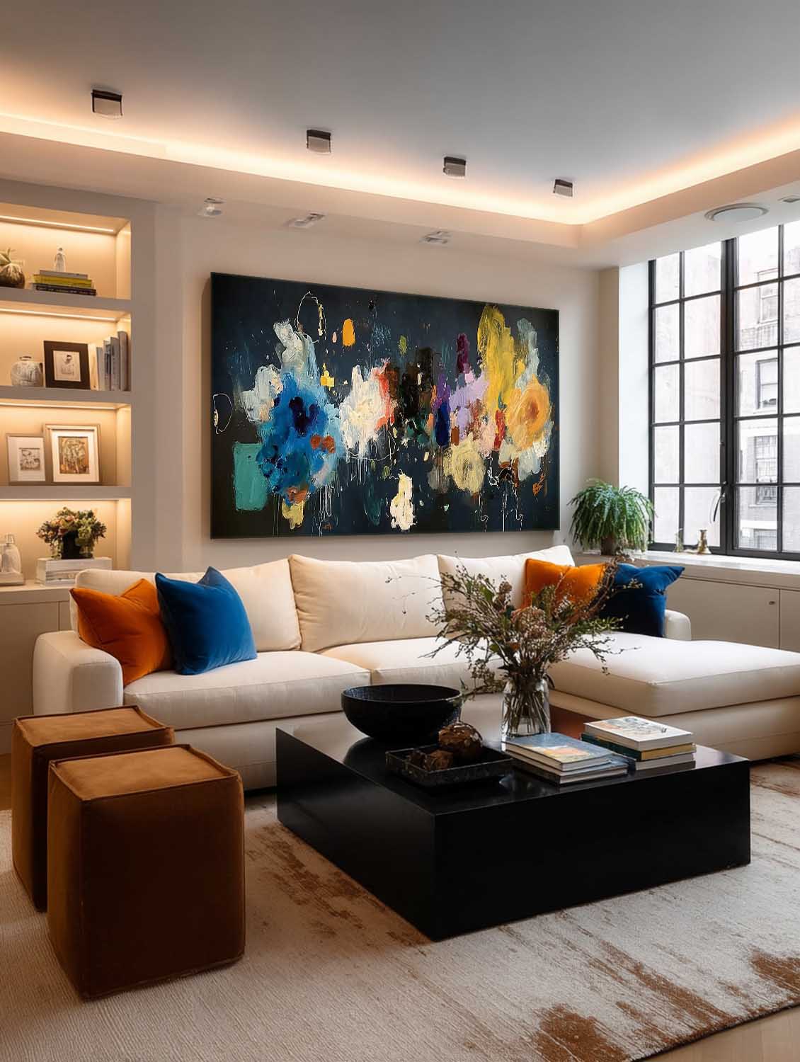 Large Colorful Floral Wall Art Minimalist Abstract Colorful Flower Oil Painting