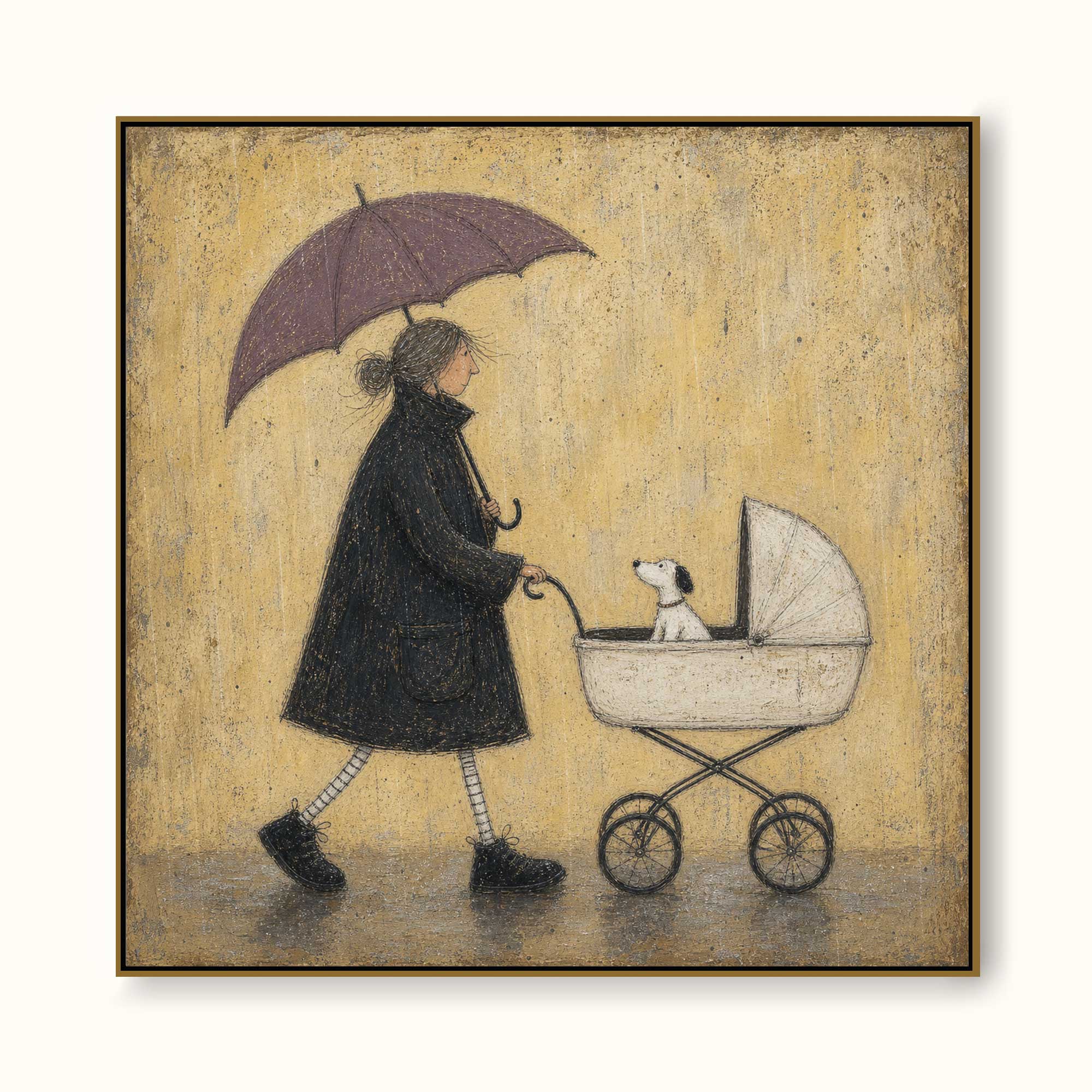 Vintage Minimalist Woman And Pet Wall Art Textured Acrylic Painting For Modern Living Room
