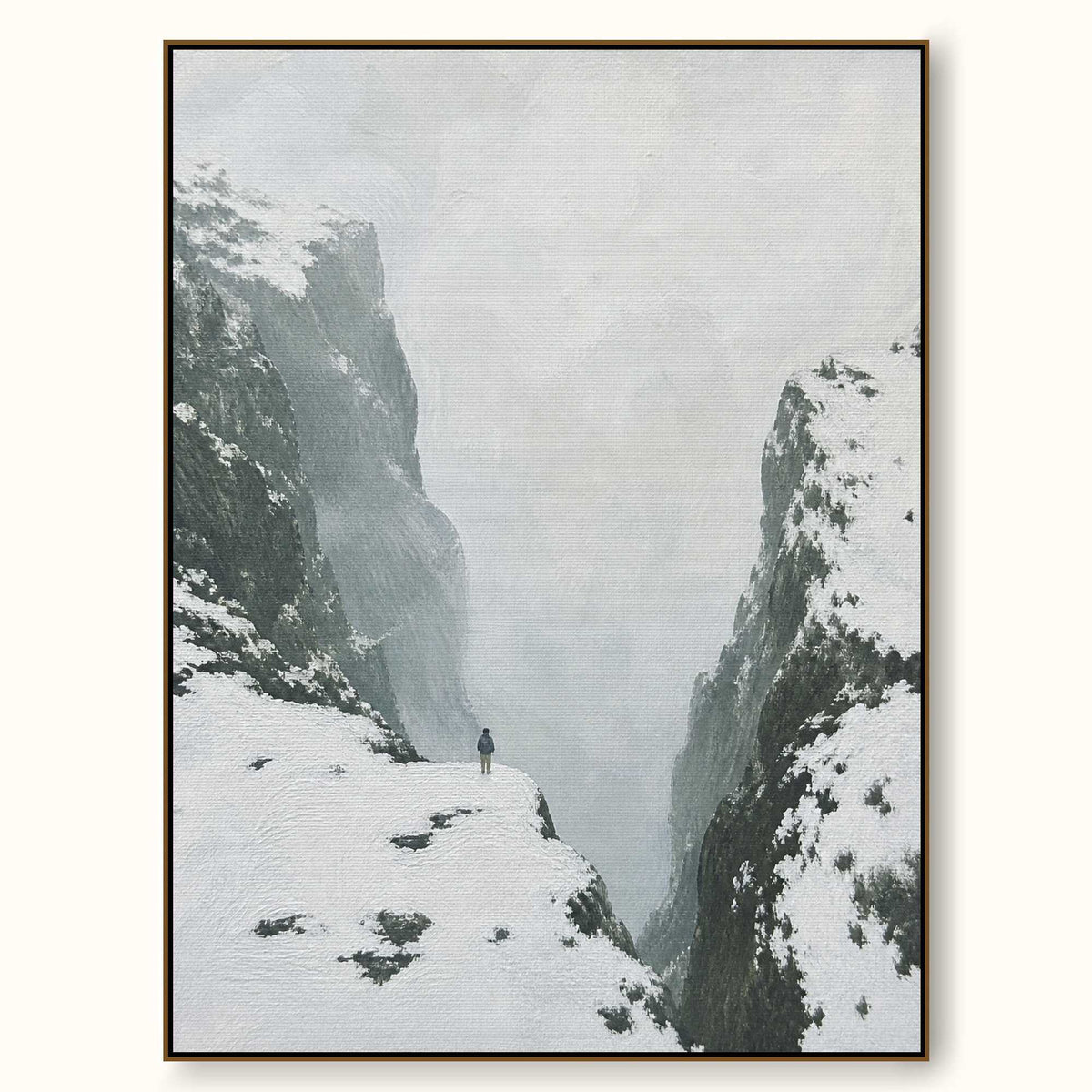 Large Monochrome Snow Mountain Oil Painting Minimalist Wall Art For Bedroom
