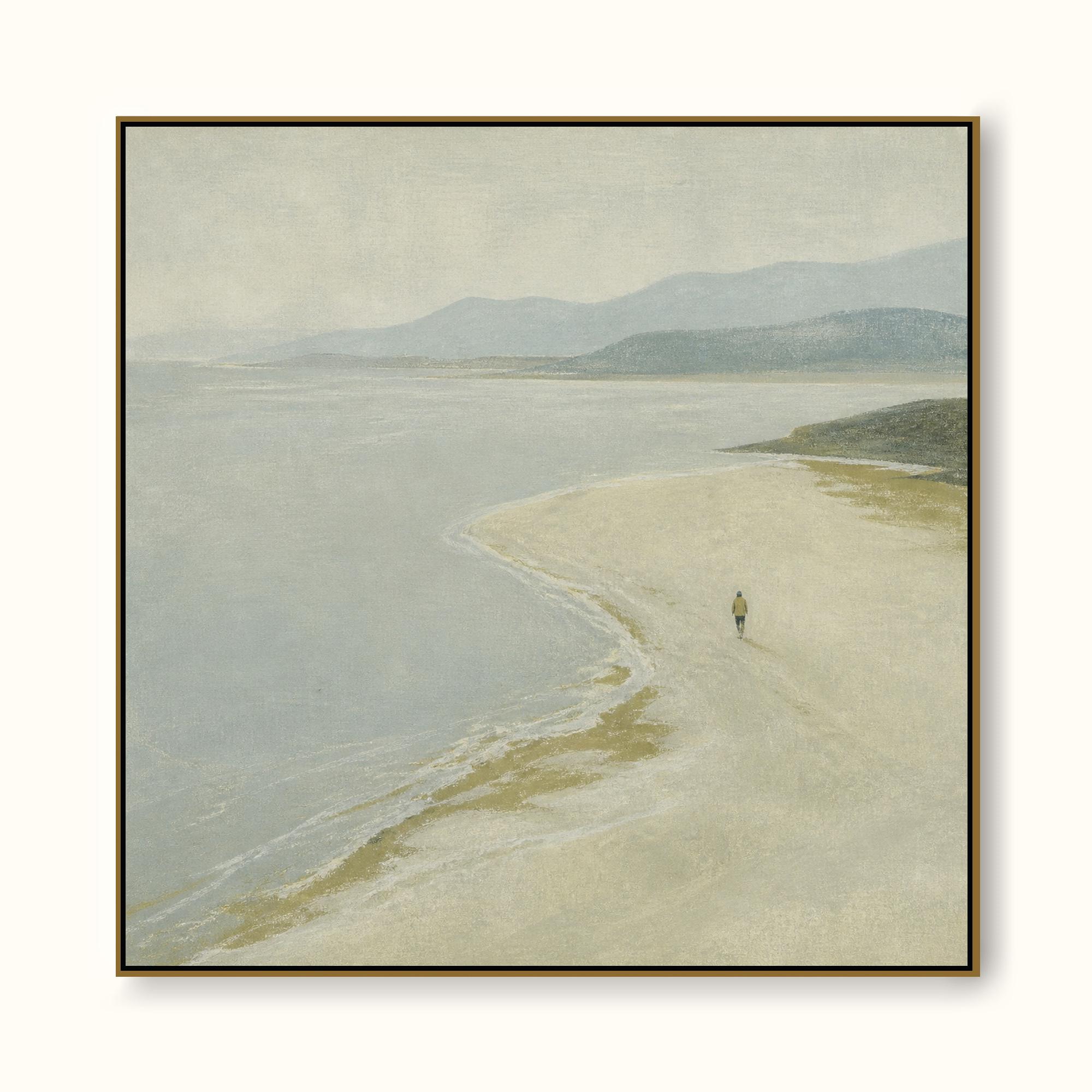 Minimalist Coastal Art Original Canvas Painting Of Solitary Figure In Natural Landscape Setting