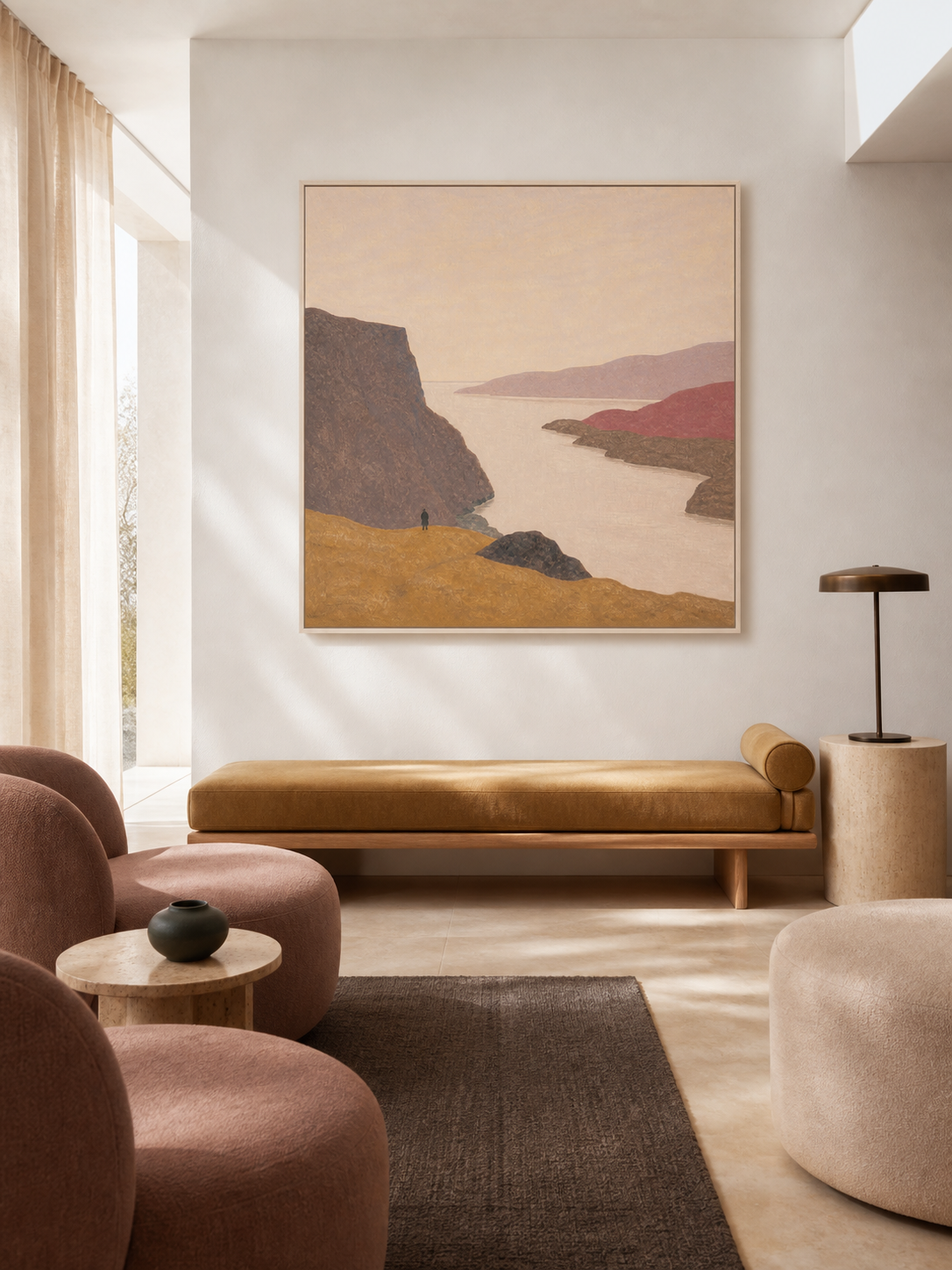 Ochre And Mauve Coastal Canvas Wall Art For Warm Contemporary Interiors