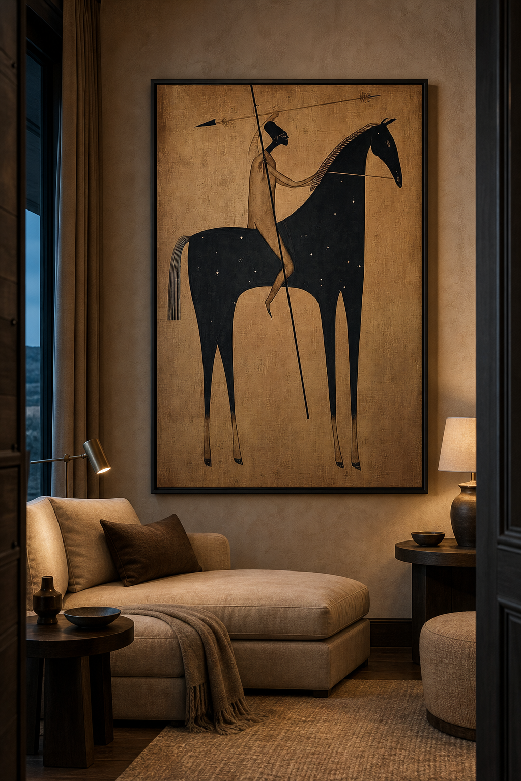 Vintage Black And Gold Horse Rider Art For Modern Home Decor