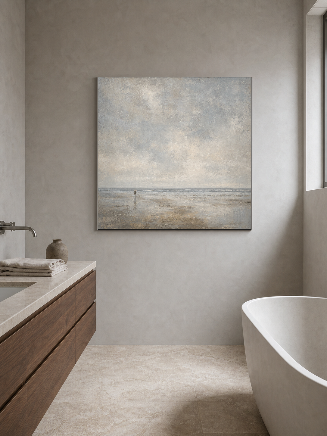 Original Minimalist Seascape Art With Textured Brushstrokes For Modern Interior Design