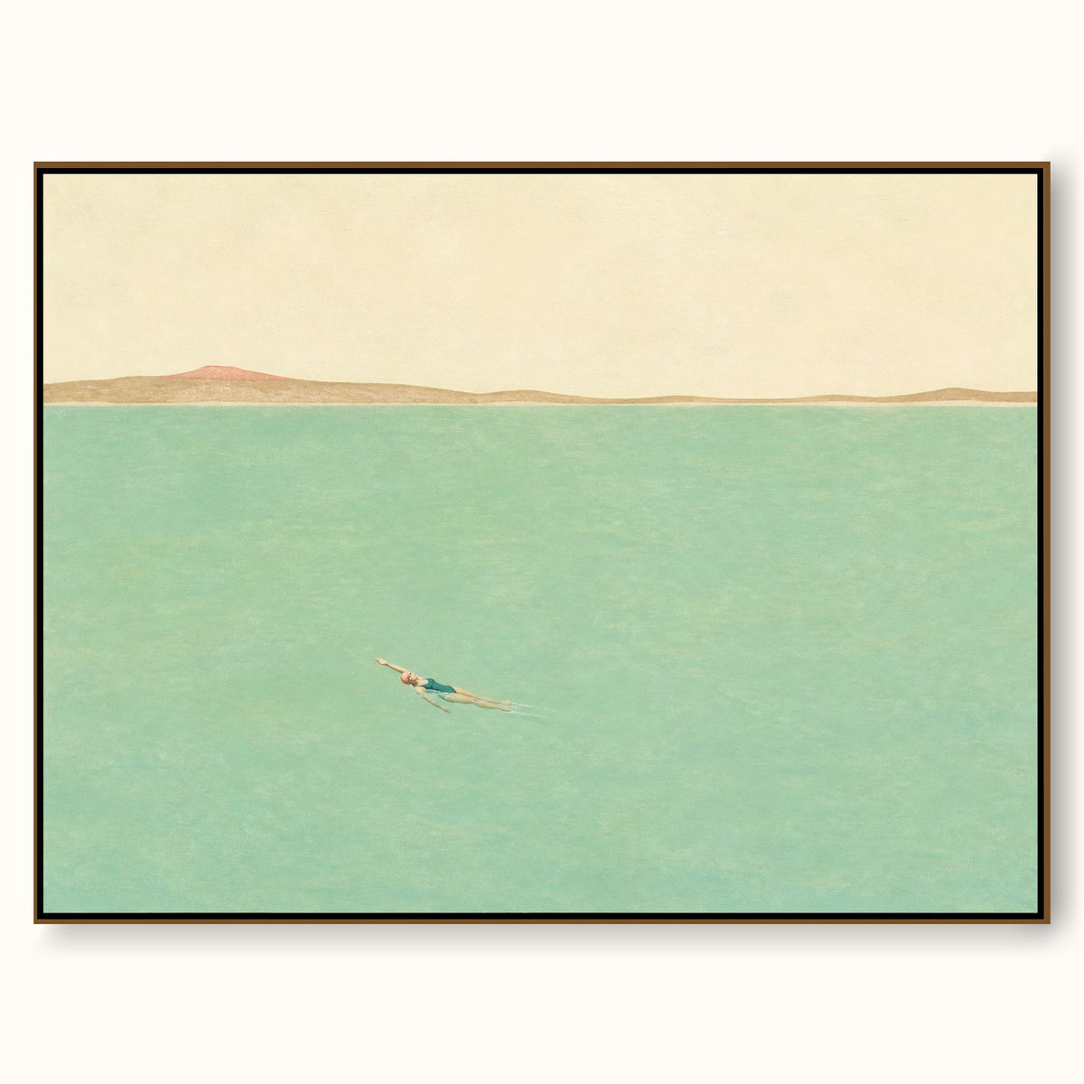 Solo Swimmer In Teal Sea Hand-Painted Canvas Wall Art For Bedroom Decor