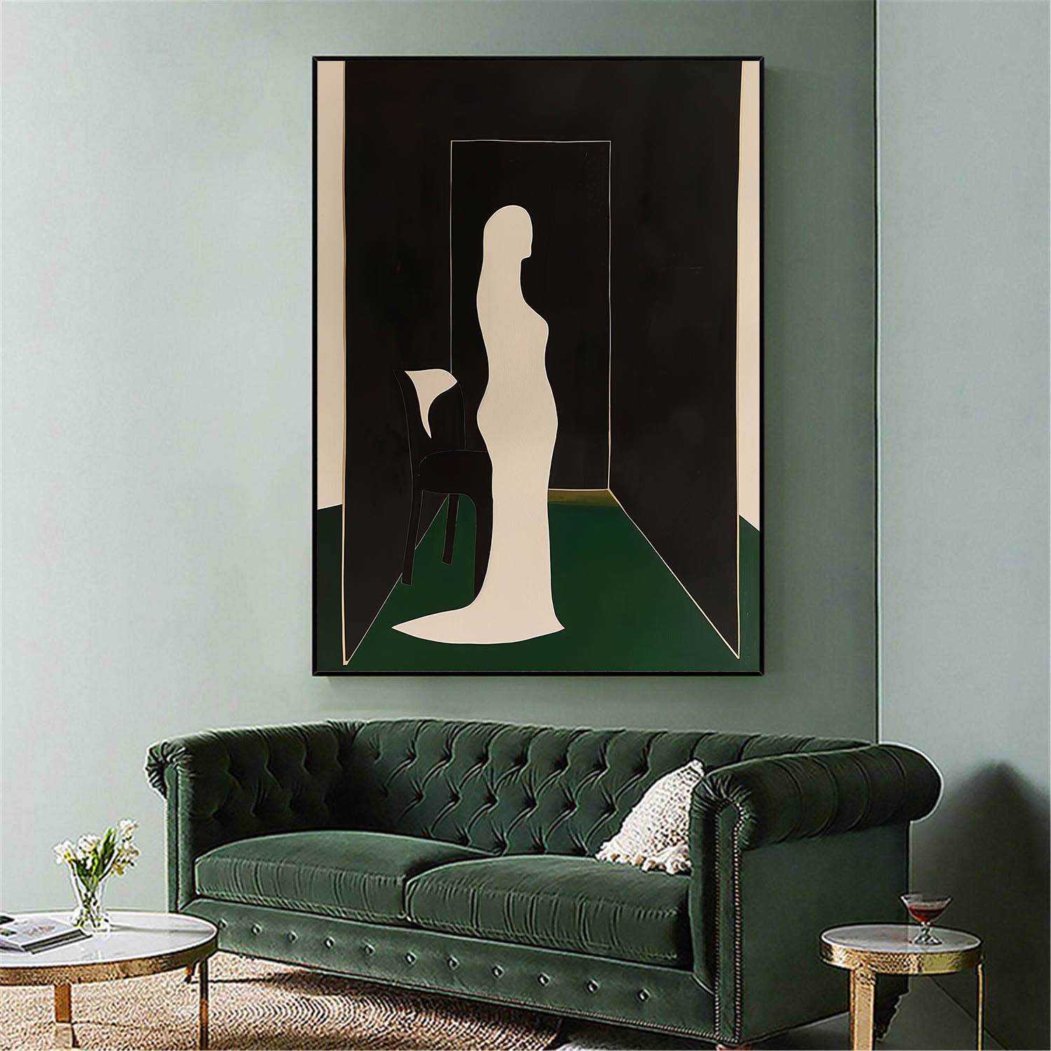 Vintage Standing Woman Wall Art Original Woman Painting On Canvas Mid Century Artwork