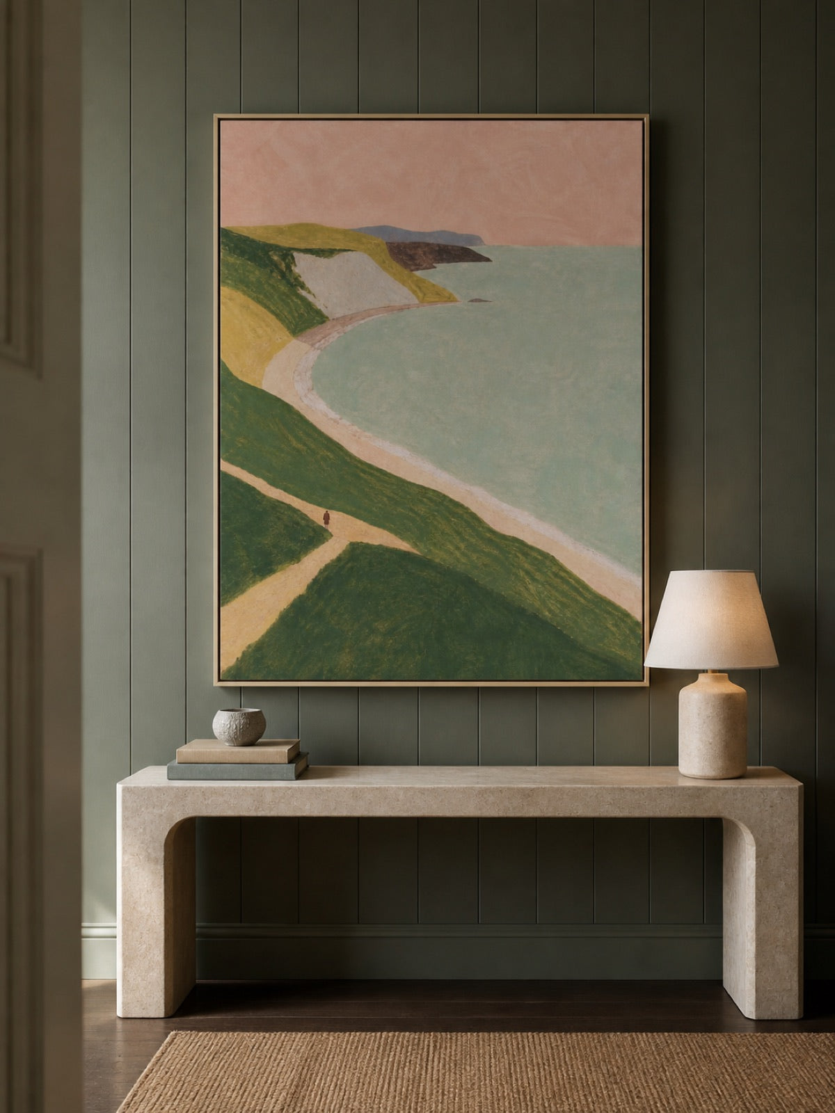 Minimalist Coastal Landscape Hand-Painted Canvas Art With Solitary Figure