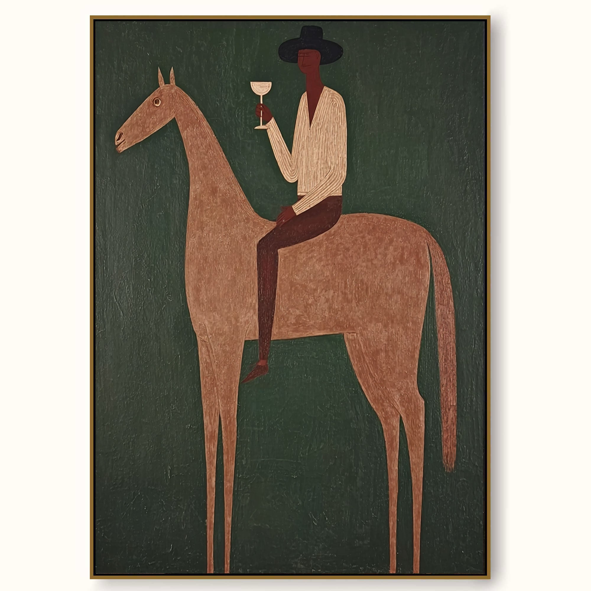 Vintage Equestrian Art Print Featuring Gentleman On Horse With Green Background For Living Room Decor
