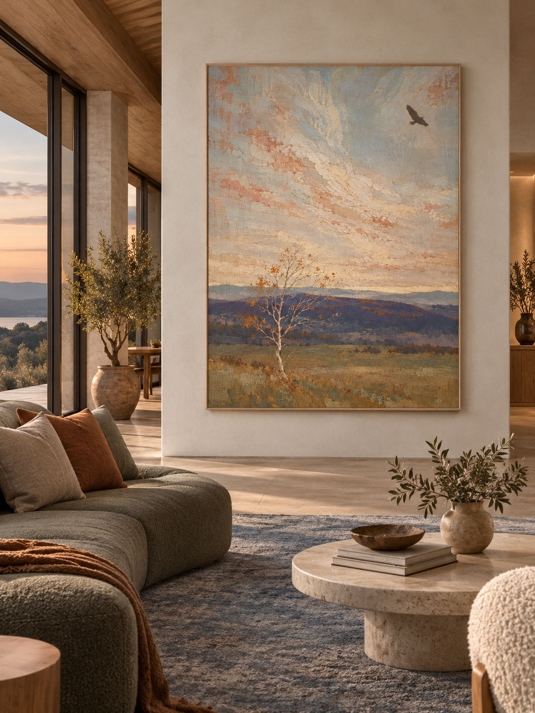 Autumn Stillness Textured Lone Birch Painting For Peaceful Modern Interiors