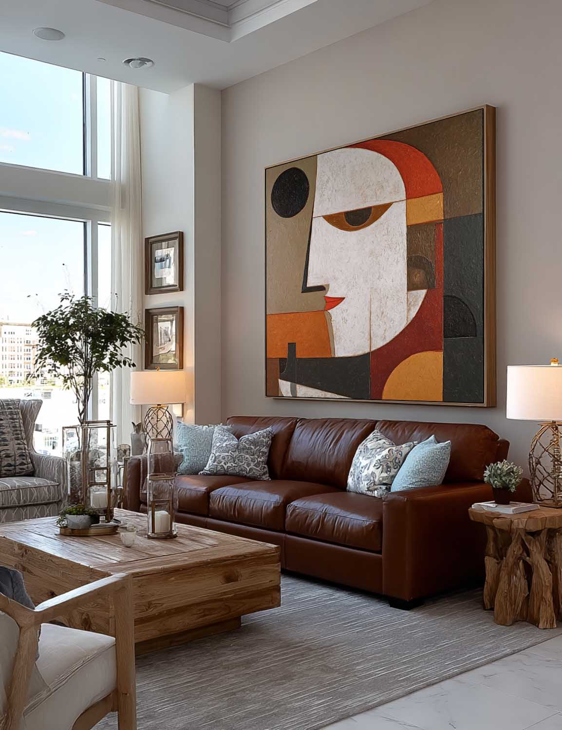 Minimalist Abstract Face Painting In Warm Earth Tones Textured Wall Art