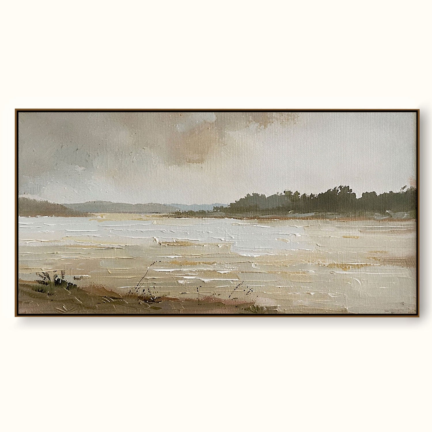 Vintage Abstract Landscape Painting With Beige And Gray Tones For Modern Home Decor