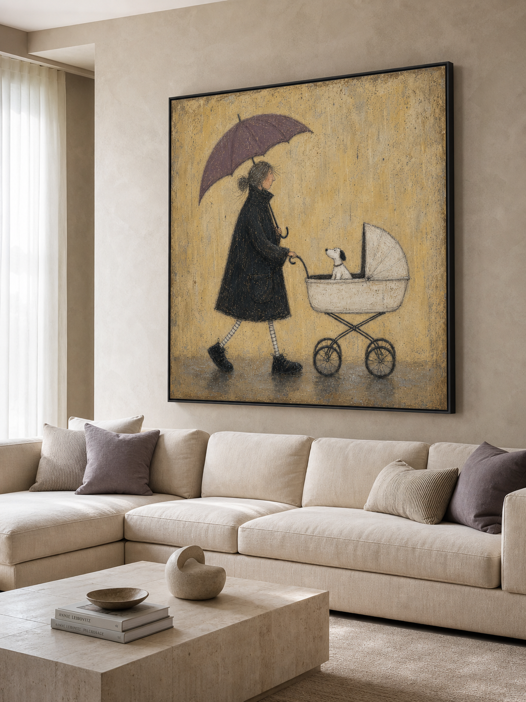 Vintage Minimalist Woman And Pet Wall Art Textured Acrylic Painting For Modern Living Room