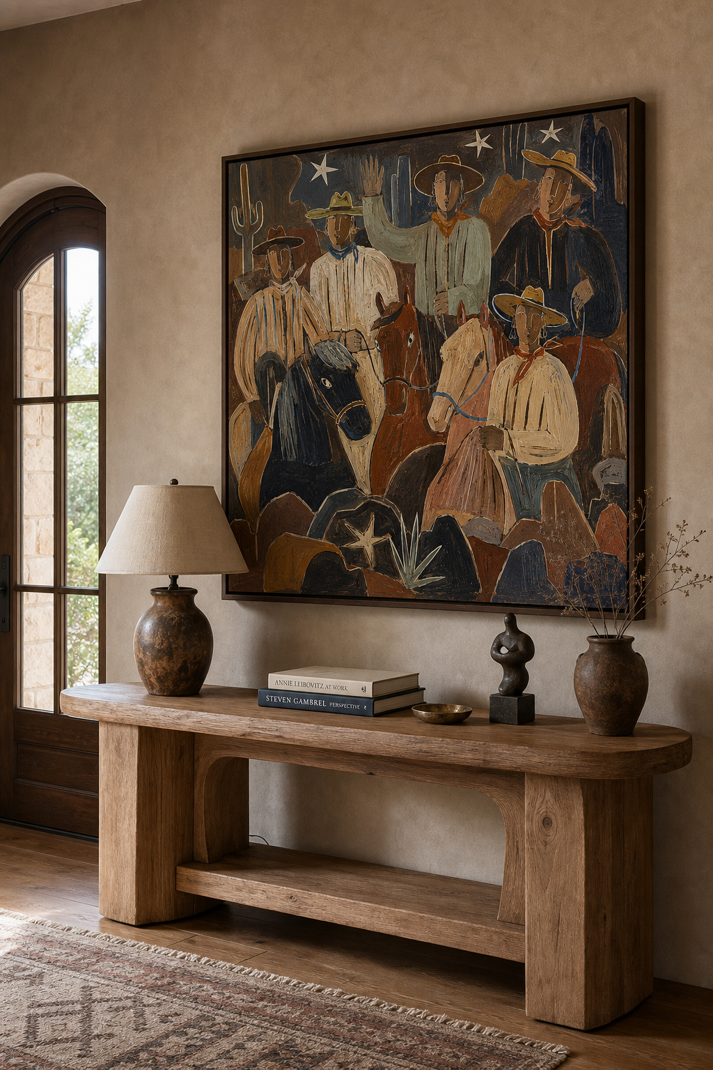 Western Cowboy Art Print With Horses For Rustic Home Decor