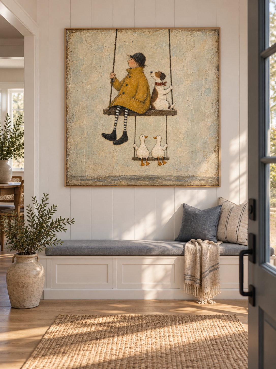 Gentle Swing Companionship Canvas Art With Dog And Ducks For Nursery Decor