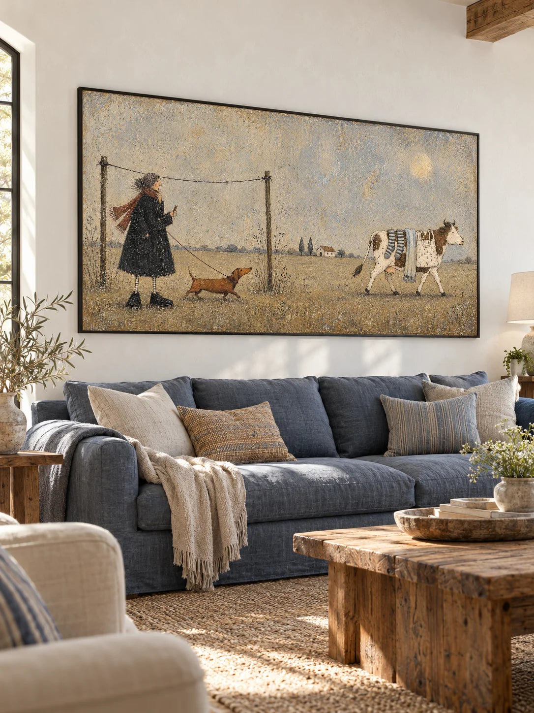 Whimsical Cow And Dachshund Hand-Painted Wall Art For Country Decor