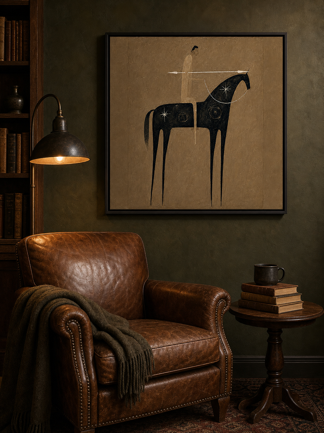 Vintage Abstract Horse And Rider Painting On Linen Canvas For Living Room Decor