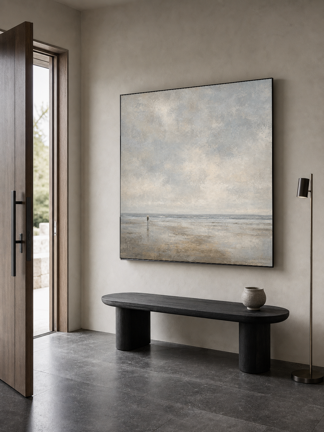 Original Minimalist Seascape Art With Textured Brushstrokes For Modern Interior Design