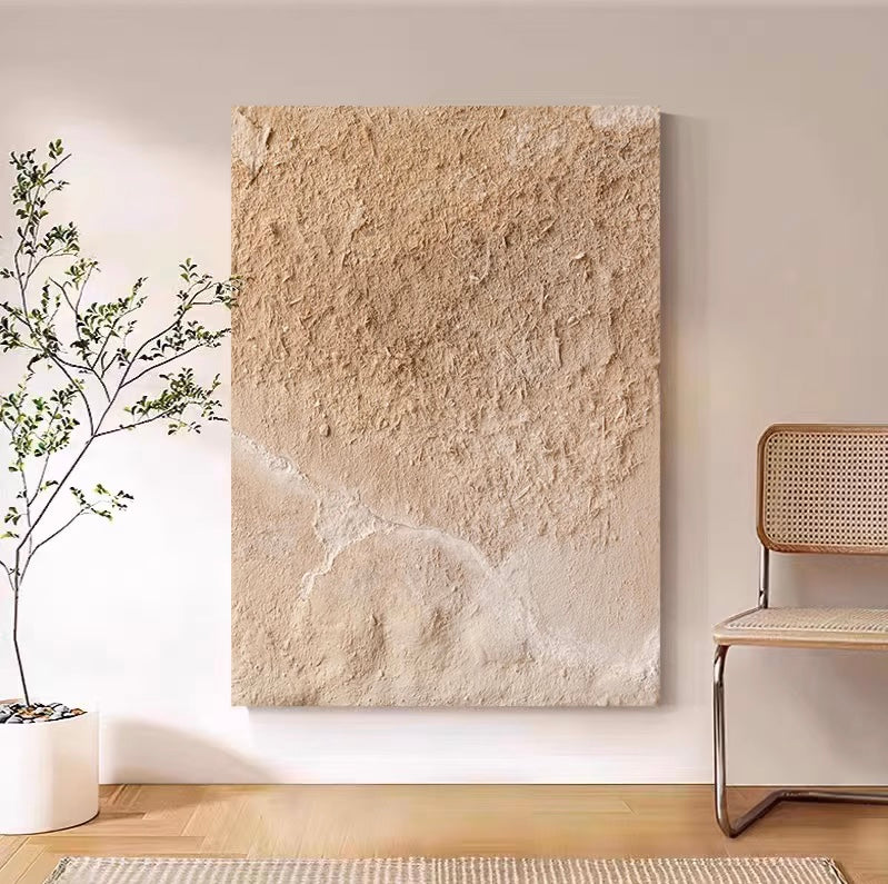 Large Textured Minimalist Abstract Canvas Painting Beige Minimalist Wall Art For Living Room