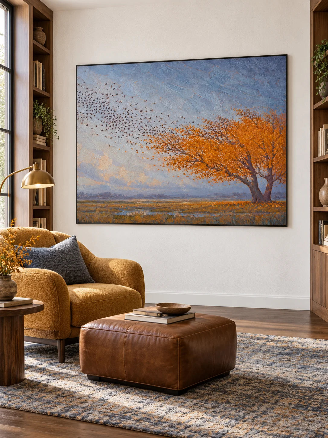 Minimalist Orange Tree Painting Contemporary Nature Wall Art For Modern Home