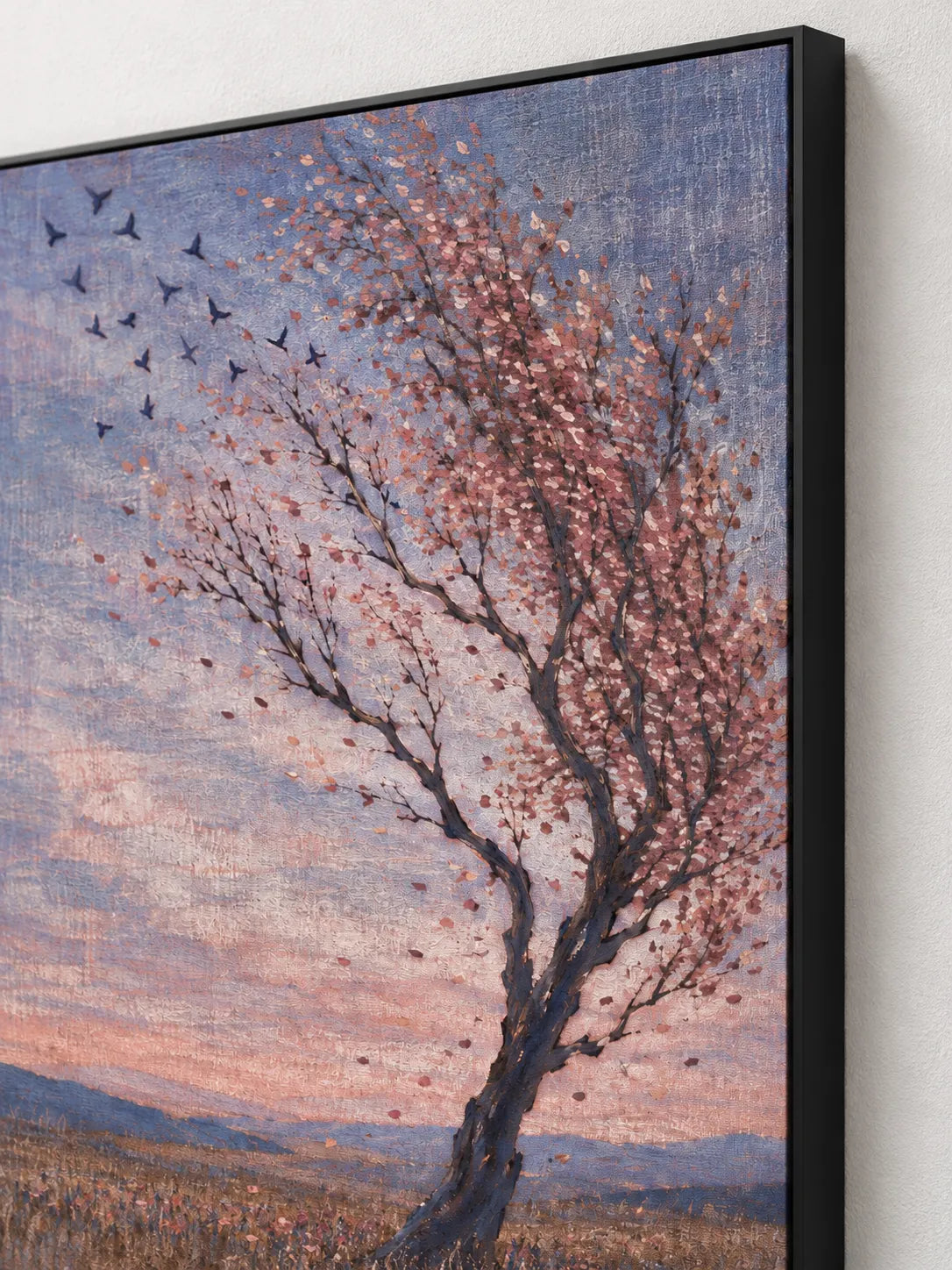 Large Fall Landscape Wall Art Contemporary Tree And Birds Painting For Home