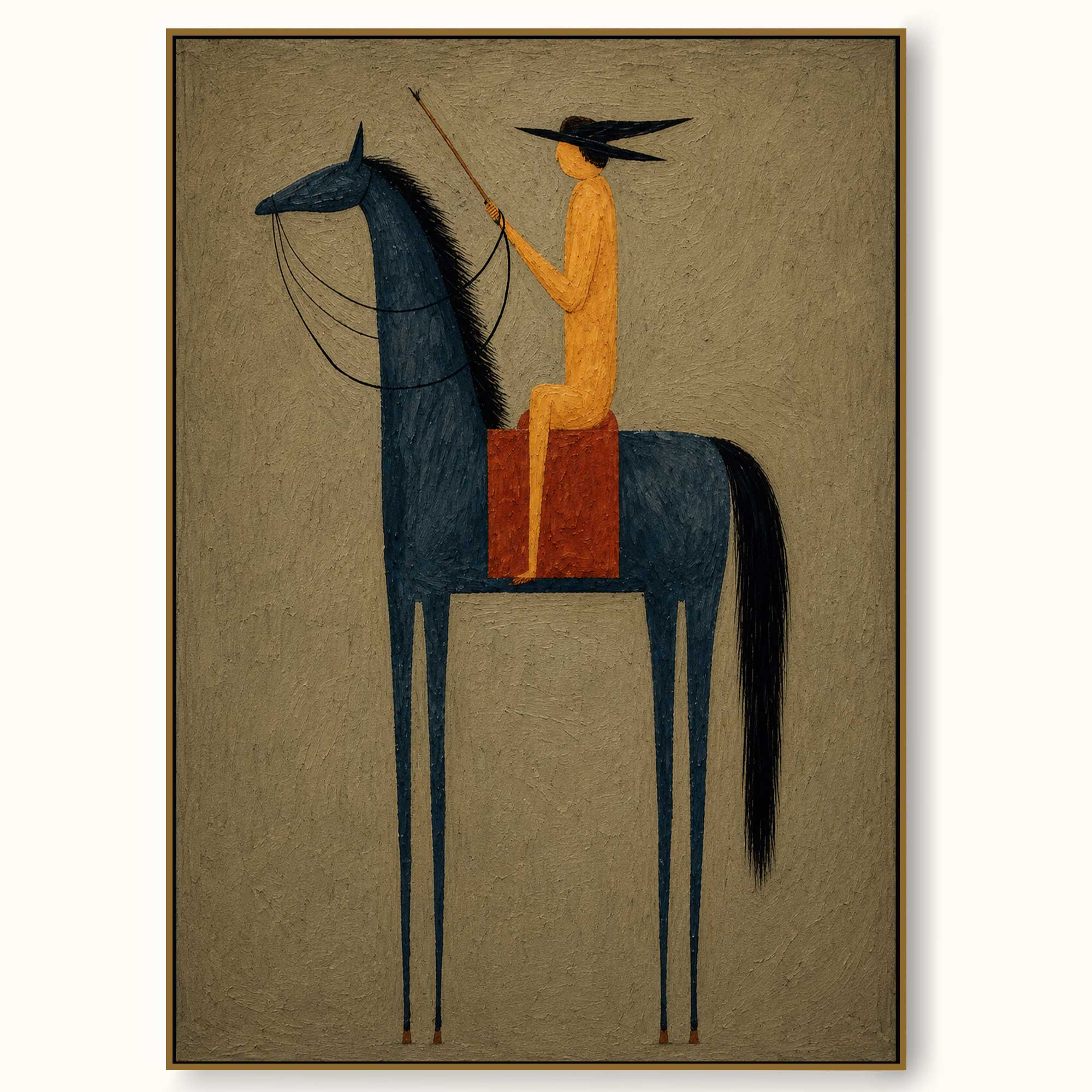 Retro Minimalist Oil Painting Of Figure And Horse On Linen Canvas For Modern Home Decor