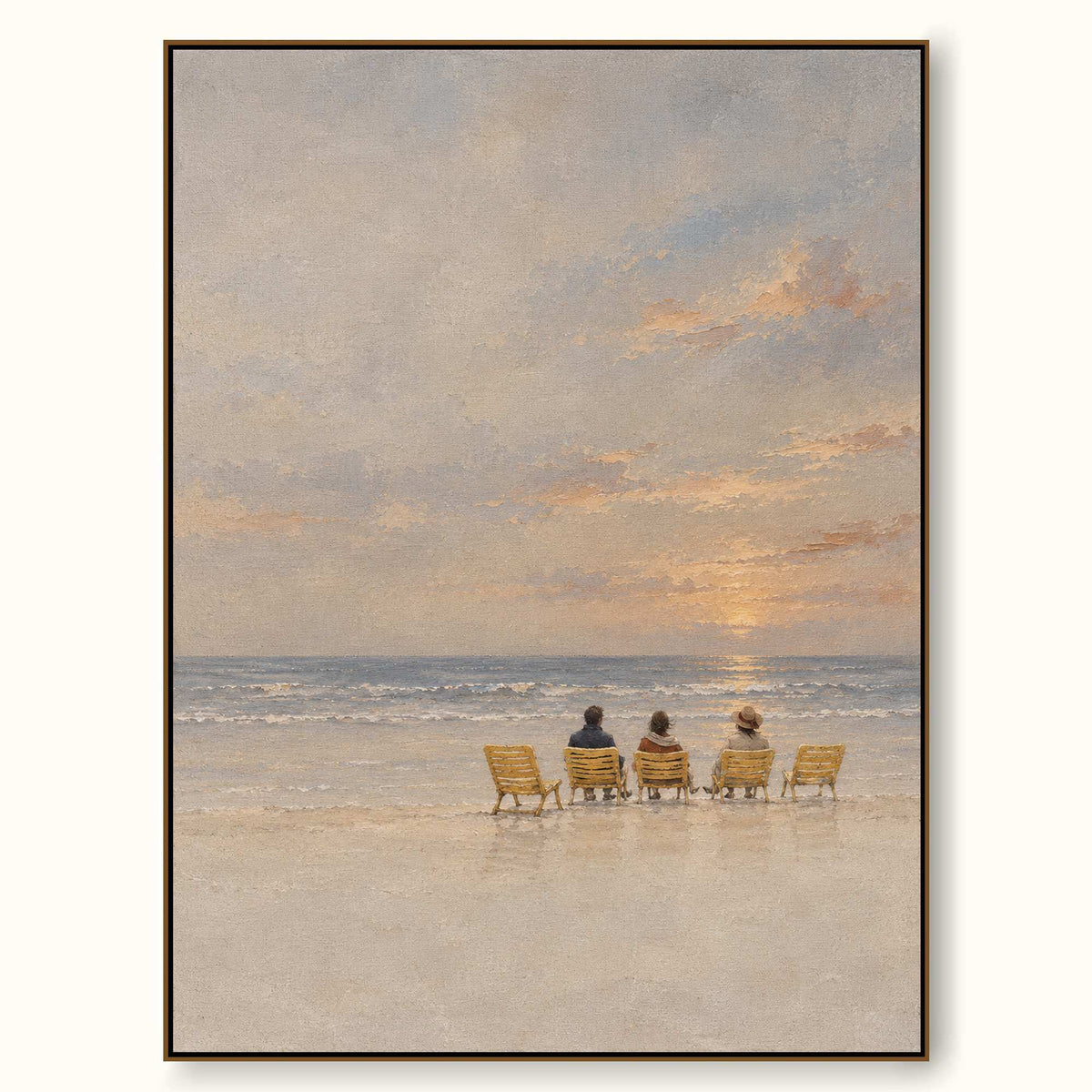 Calm Serene Minimalist Beach Canvas Art At Sunset For Modern Bedroom Decor