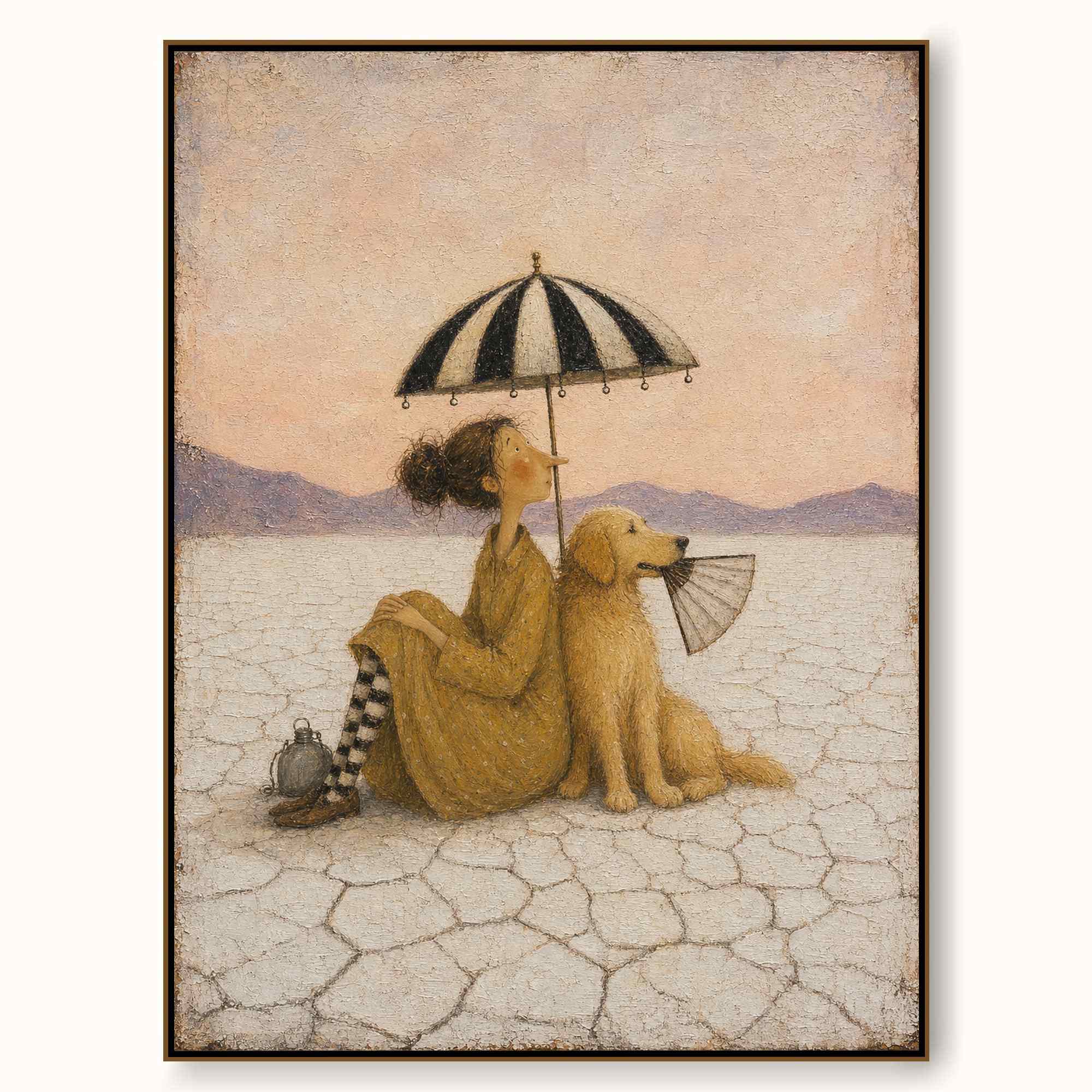 Hand Painted Lake Tahoe Dog Oil Painting Whimsical Lakeside Scene Painting