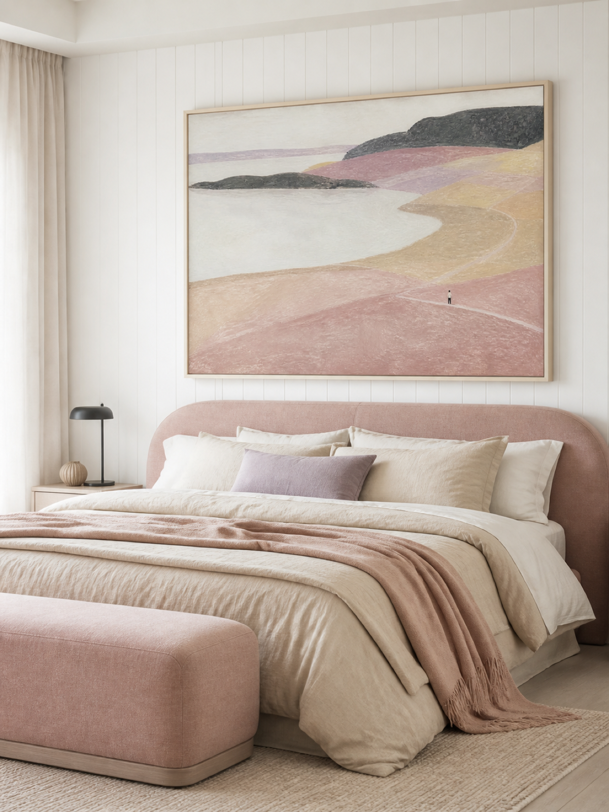 Contemporary Pink And Beige Abstract Bay With A Winding Path Wall Decor
