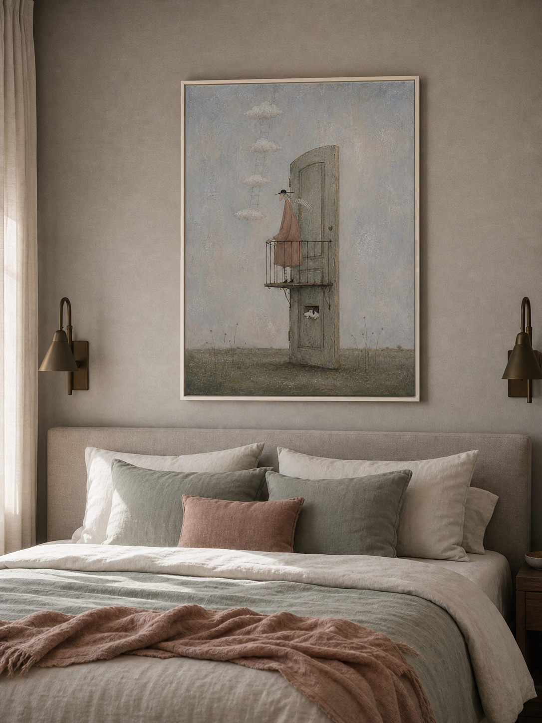 Whimsical Surrealist Painting With Vintage Charm For Modern Living Rooms
