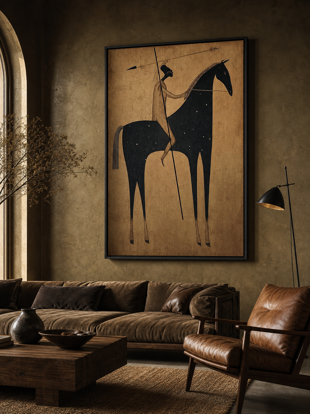 Vintage Black And Gold Horse Rider Art For Modern Home Decor
