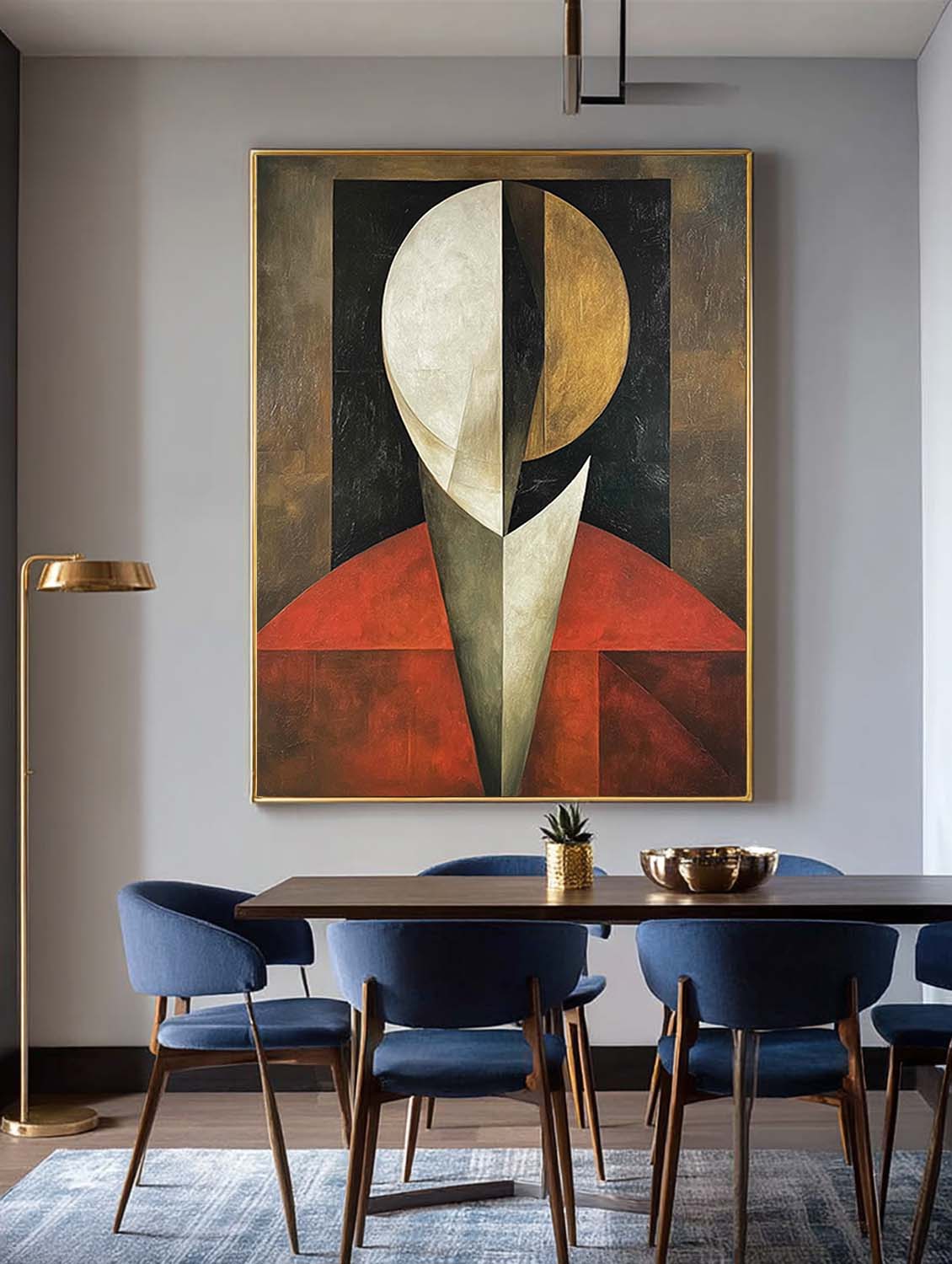 Original Abstract Face Art Beige And Red Handmade Wall Art Large Minimalist Face Texture Painting