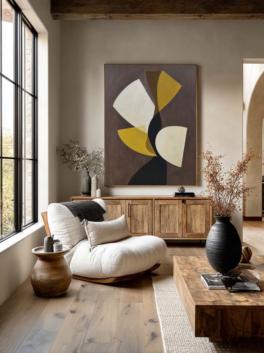 Large Yellow And White Abstract Painting White And Yellow Leaf Shaped Handmade Wall Art Large Leaf Shape Oil Painting