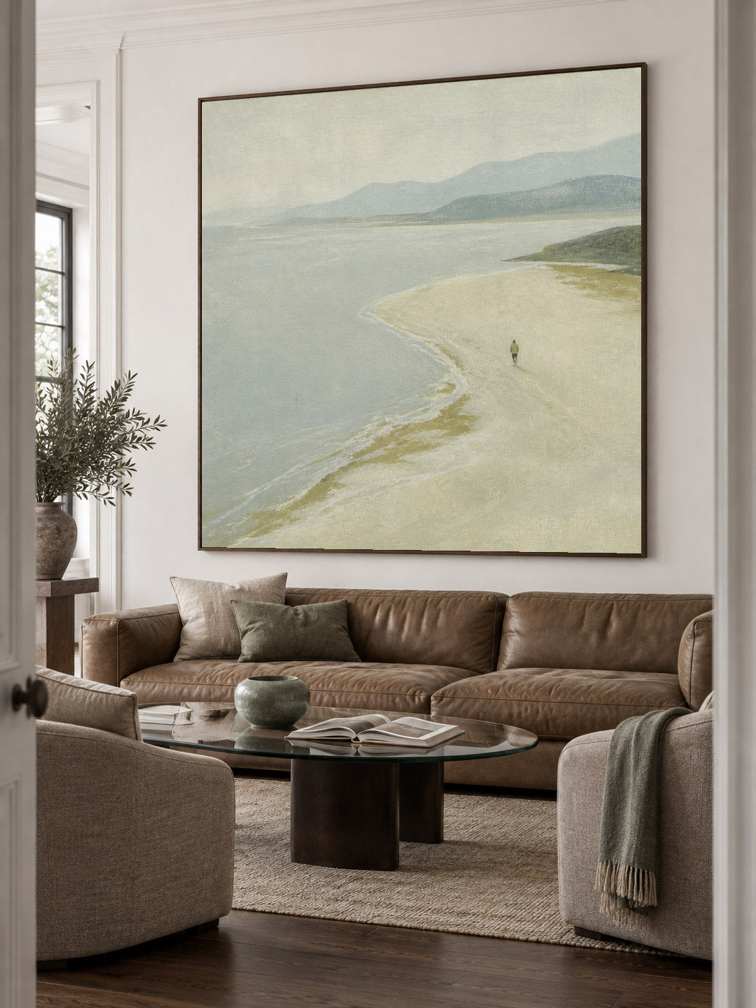 Minimalist Coastal Art Original Canvas Painting Of Solitary Figure In Natural Landscape Setting