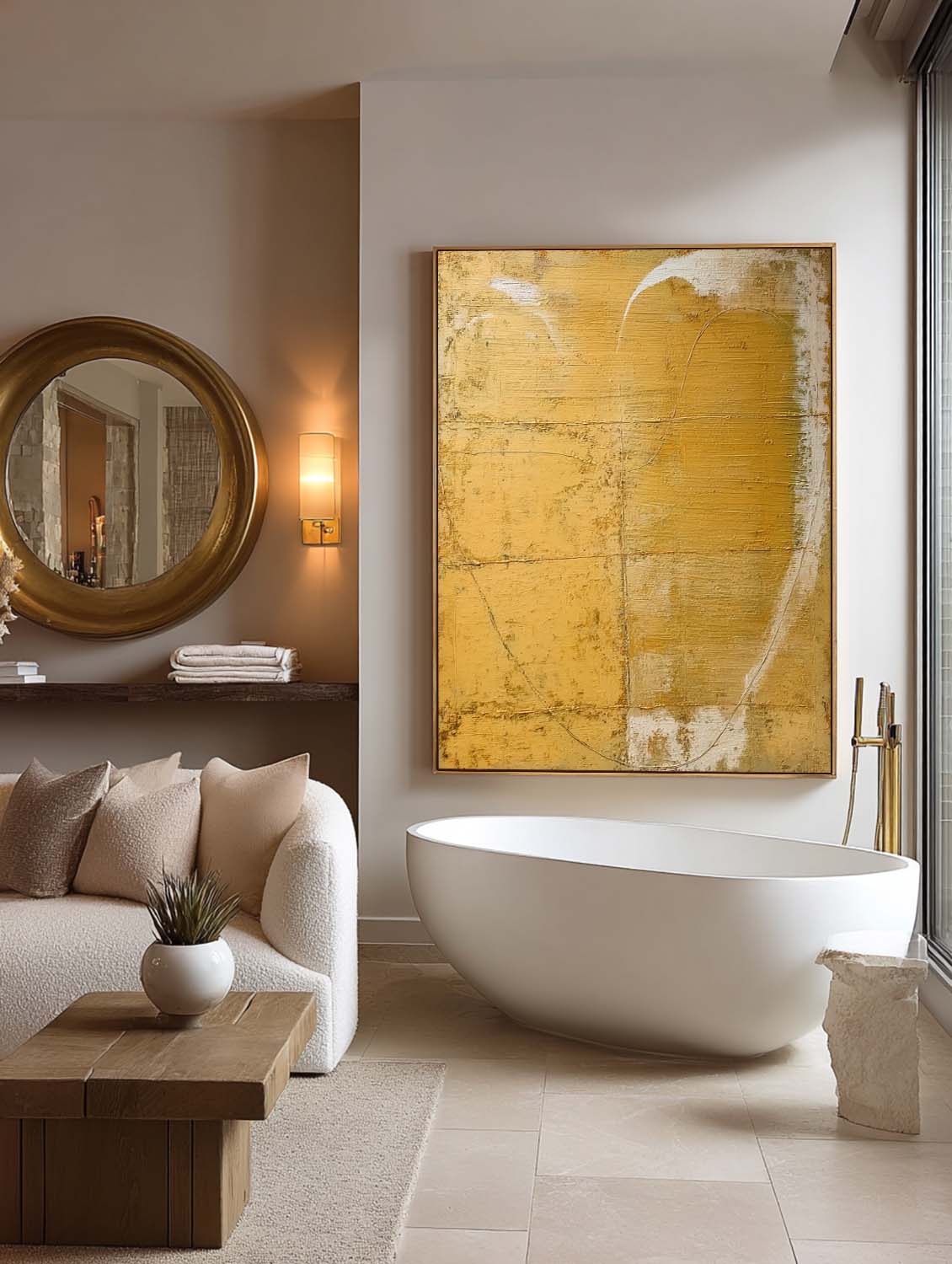 Handmade Textured Yellow Abstract Wall Art Minimalist Yellow Abstract Oil Painting Warm Earth Tone Abstract Oil Painting